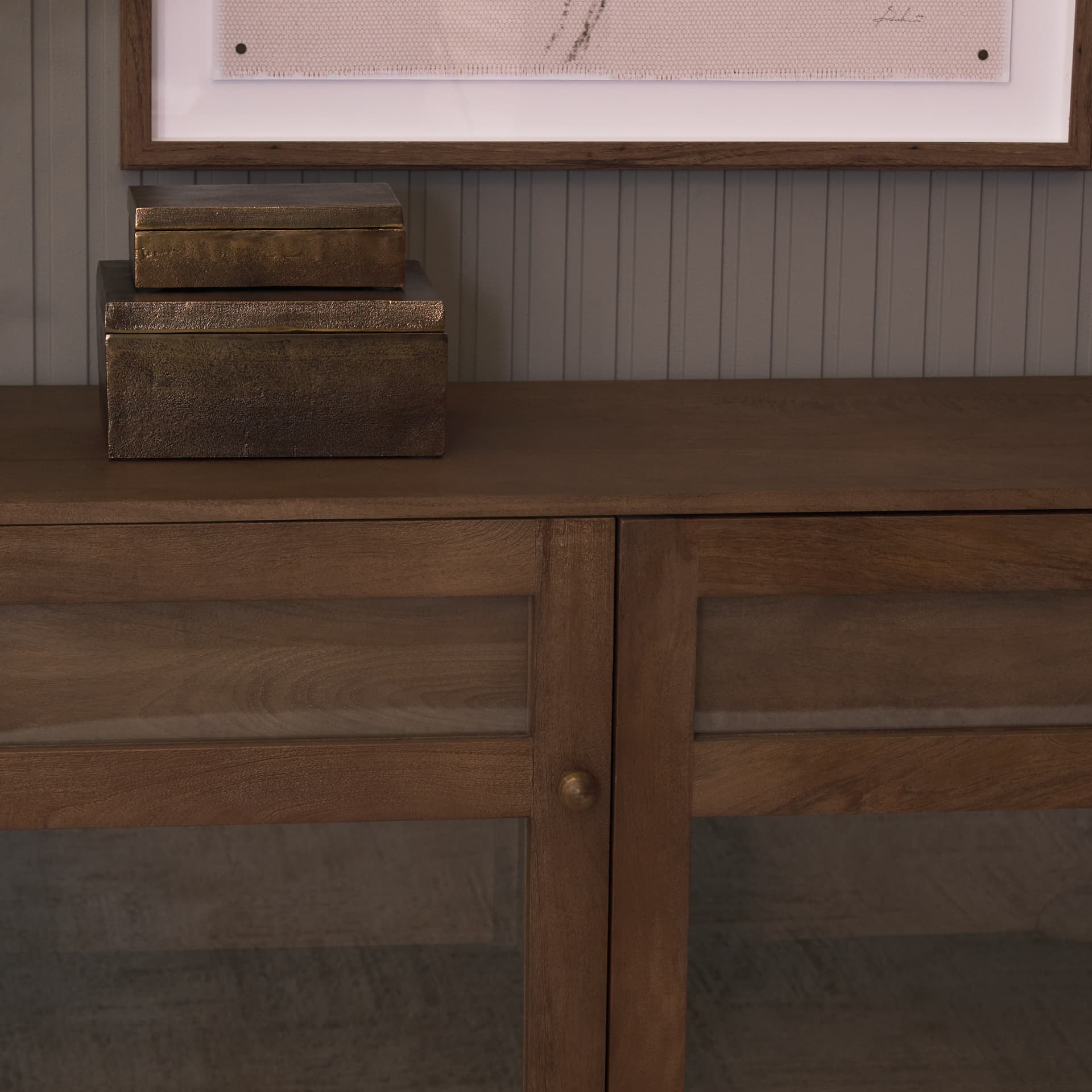 Suri Mid Brown Wood w/ Glass 4-Door Closed Sideboard — product photograph