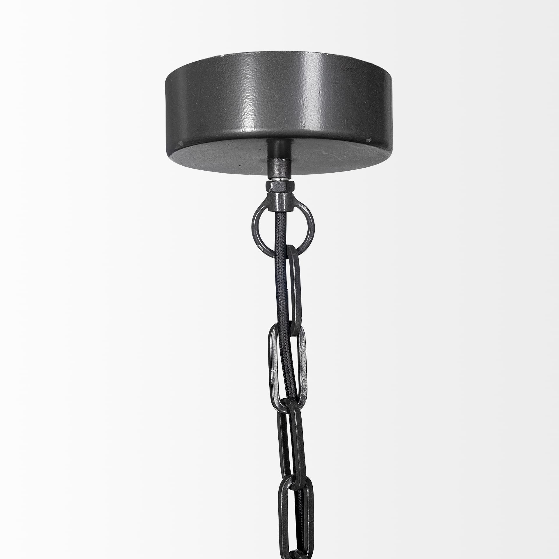 Liam I 32x30 Black Wooden Bead Bowl-Style Four Bulb Chandelier — product photograph