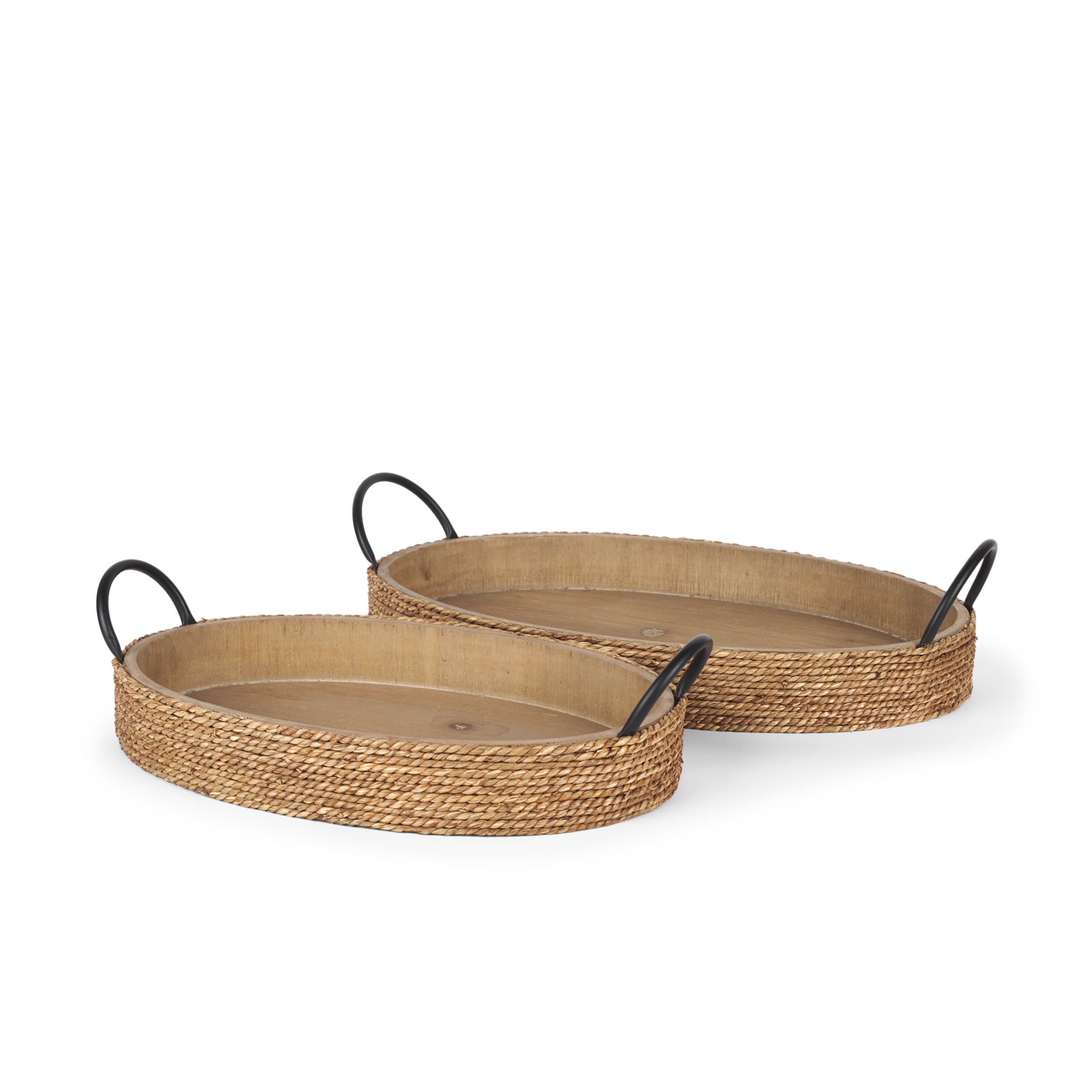 Wheaton Light Brown Wood w/ Natural Jute Serving Trays — product photograph