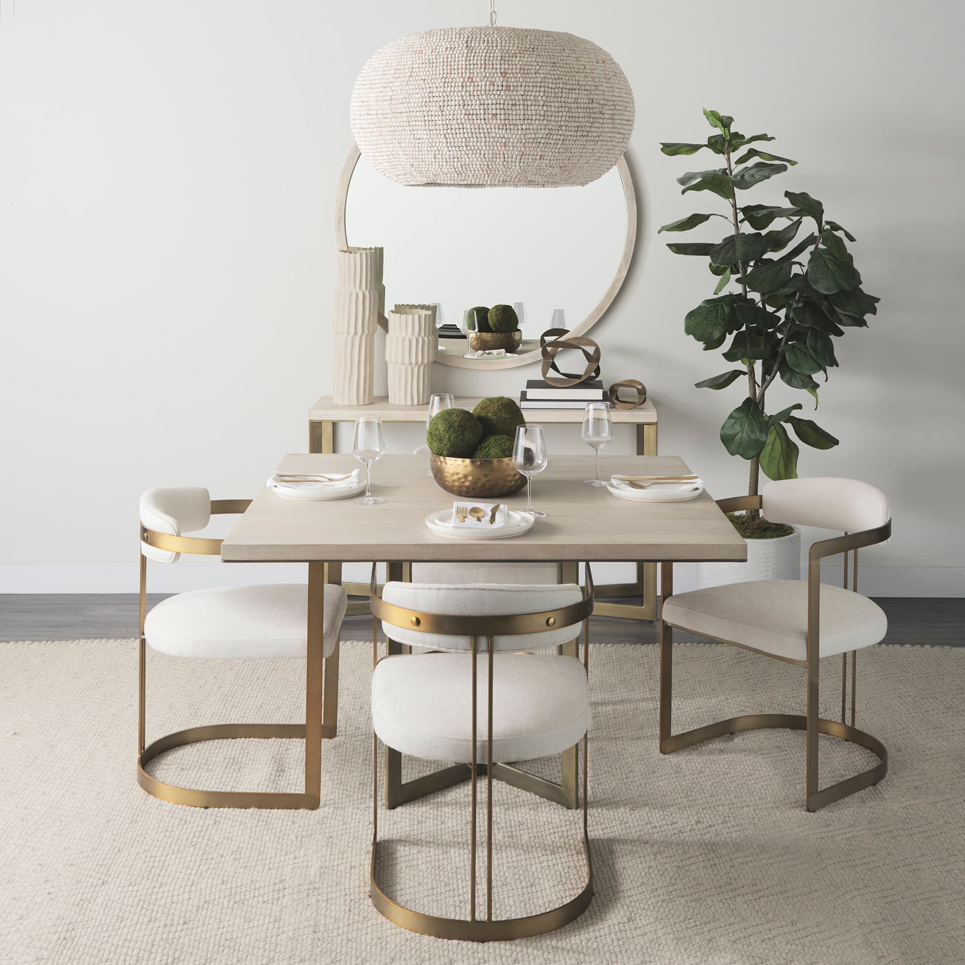 Theta 30.0 L x 30.0 W x 15.0 H White-Washed Beaded Chandelier — in a styled room