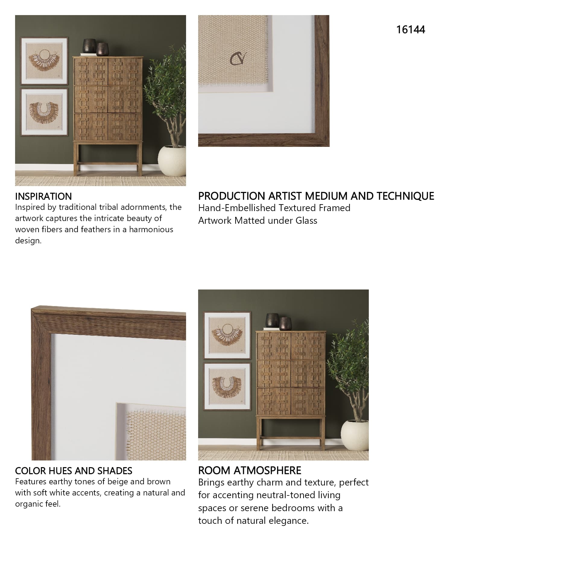 Papua Necklace II by Mercana Studio Hand-Embellished Textured Framed Artwork Matted under Glass — in a styled room