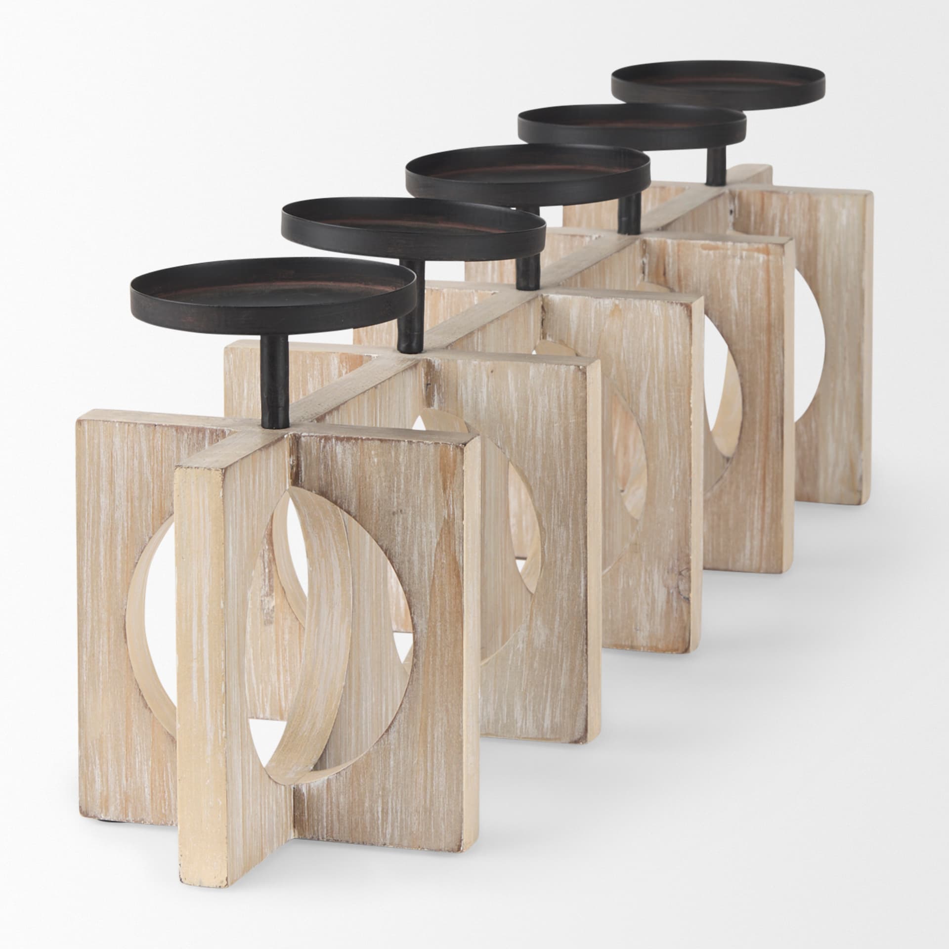 Cambie 29.0L x 6.0W x 9.0H Natural Wood W/Black Metal Candle Holders — product photograph