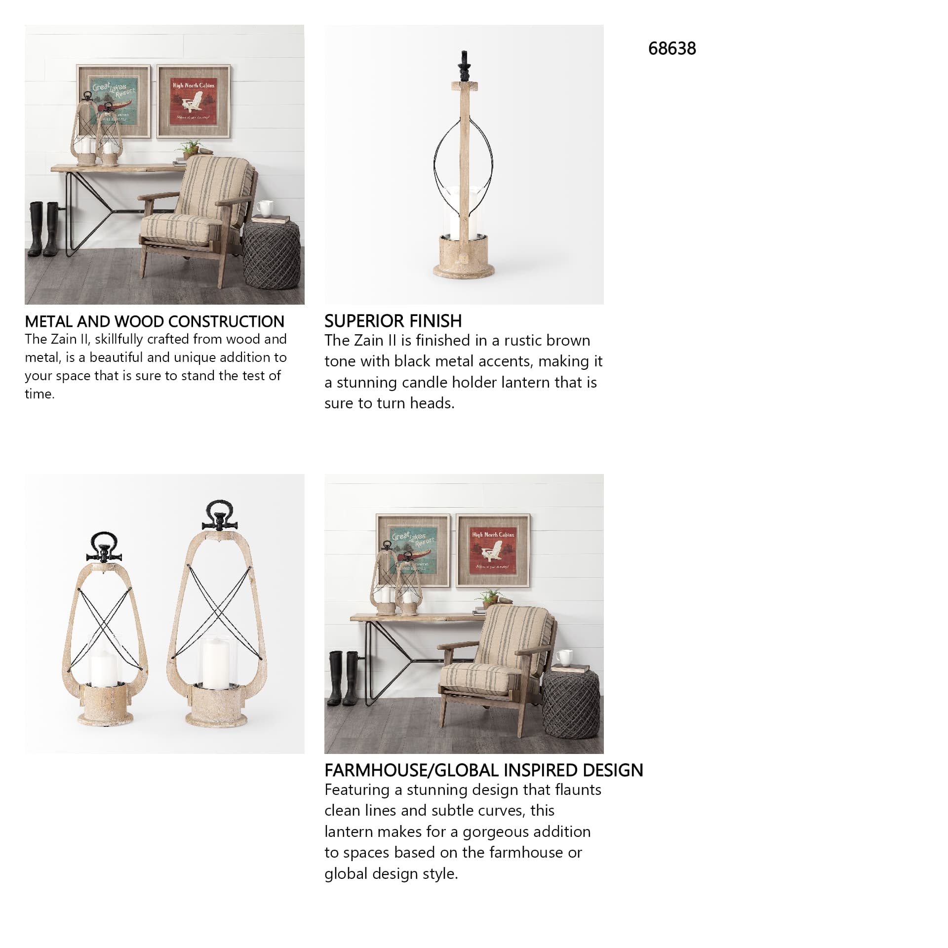 Zain II Large Brown Wooden Vintage Inspired Candle Holder Lantern — in a styled room