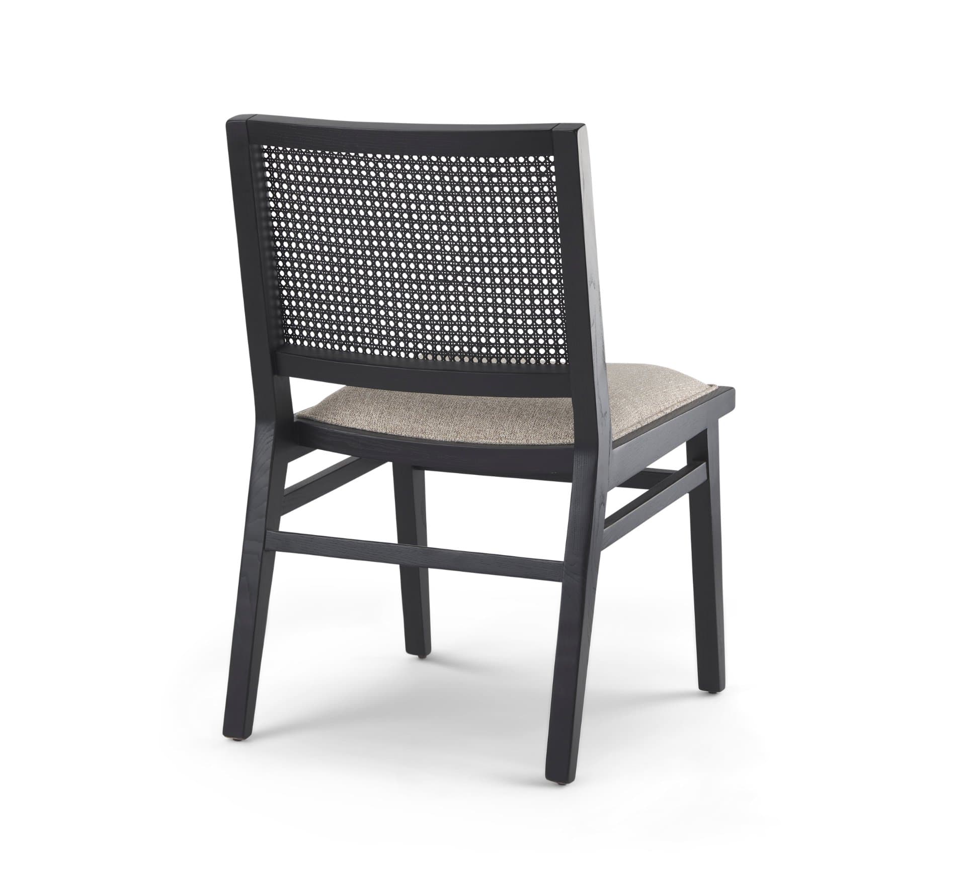 Wynn Cane Back Dining Side Chair | Beige Fabric w/ Black Wood — product photograph