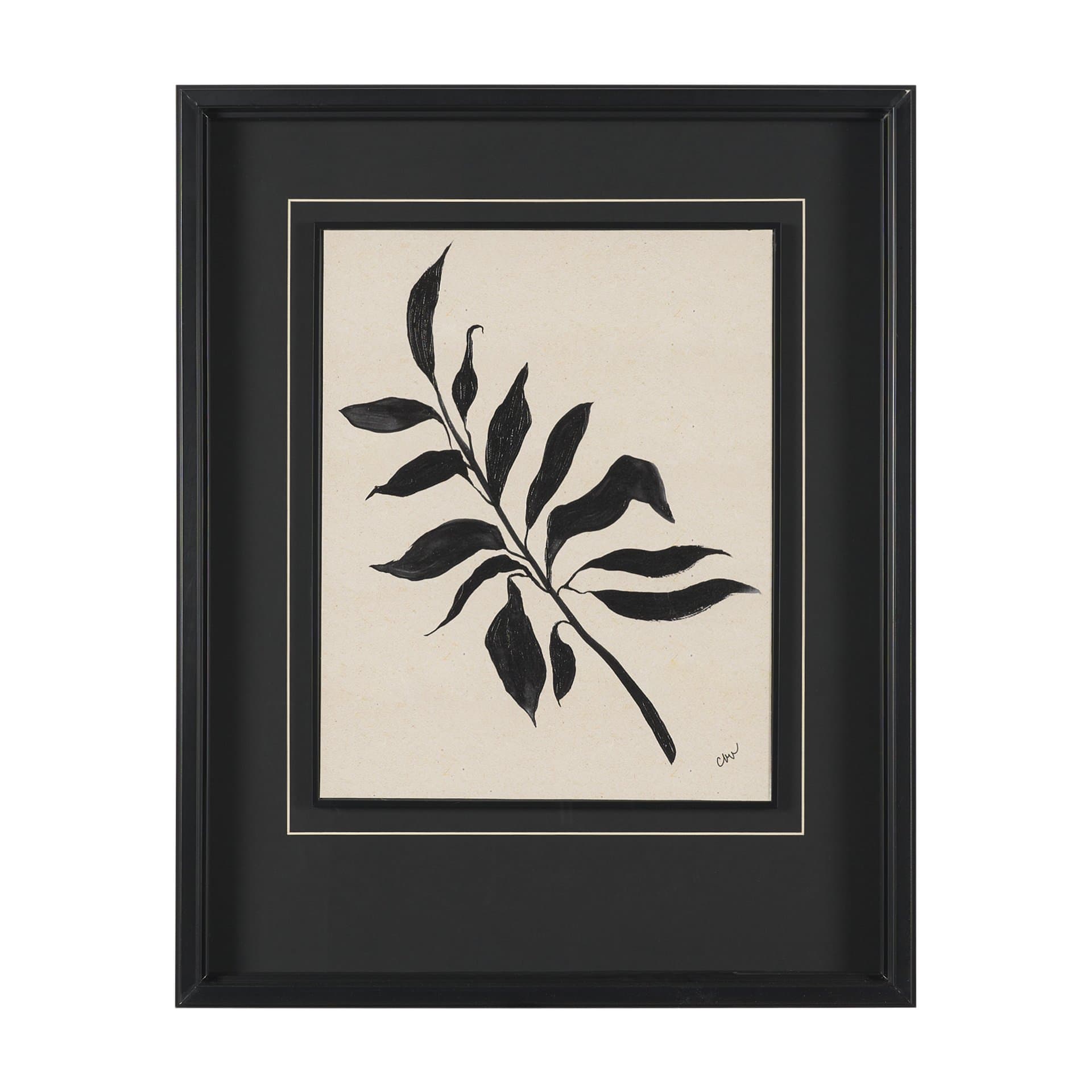 Laurel Branch by Cristina Bartl Villa Hand-Embellished Textured Framed Artwork Matted under Glass — product photograph