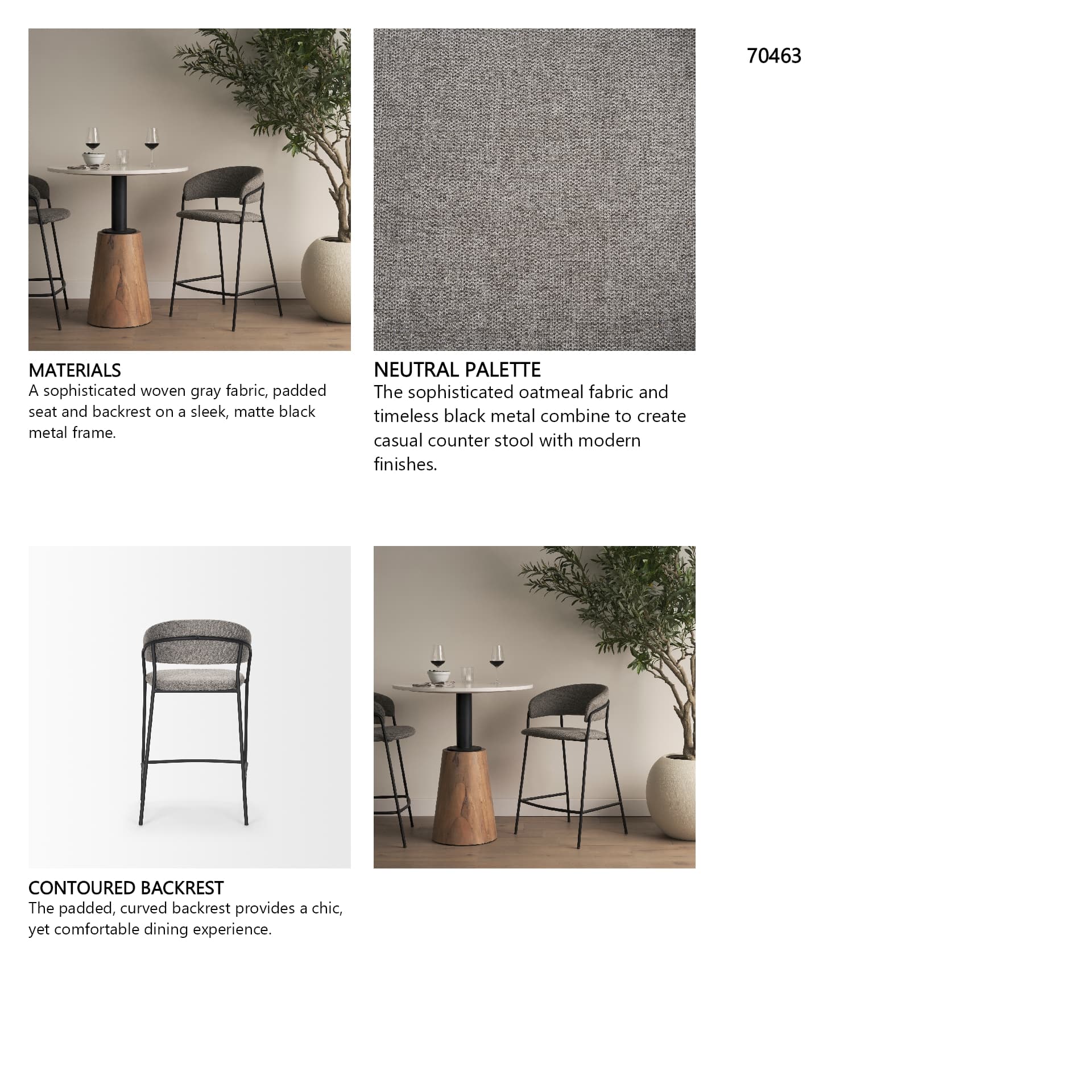 Carolyn Low Back 25.9in Seat Counter Stool | Gray Fabric — product photograph