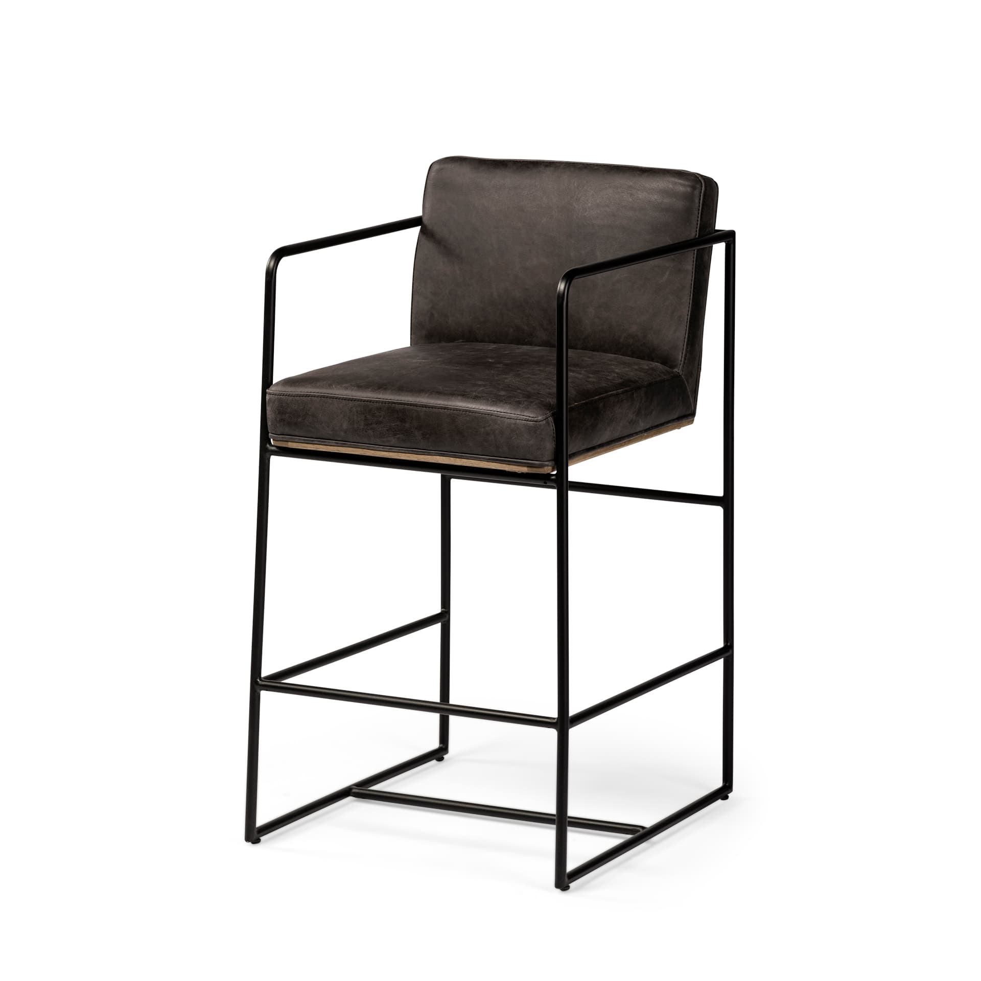 Stamford Backless 36.8in Seat Counter Stool | Black Leather w/ Metal — product photograph