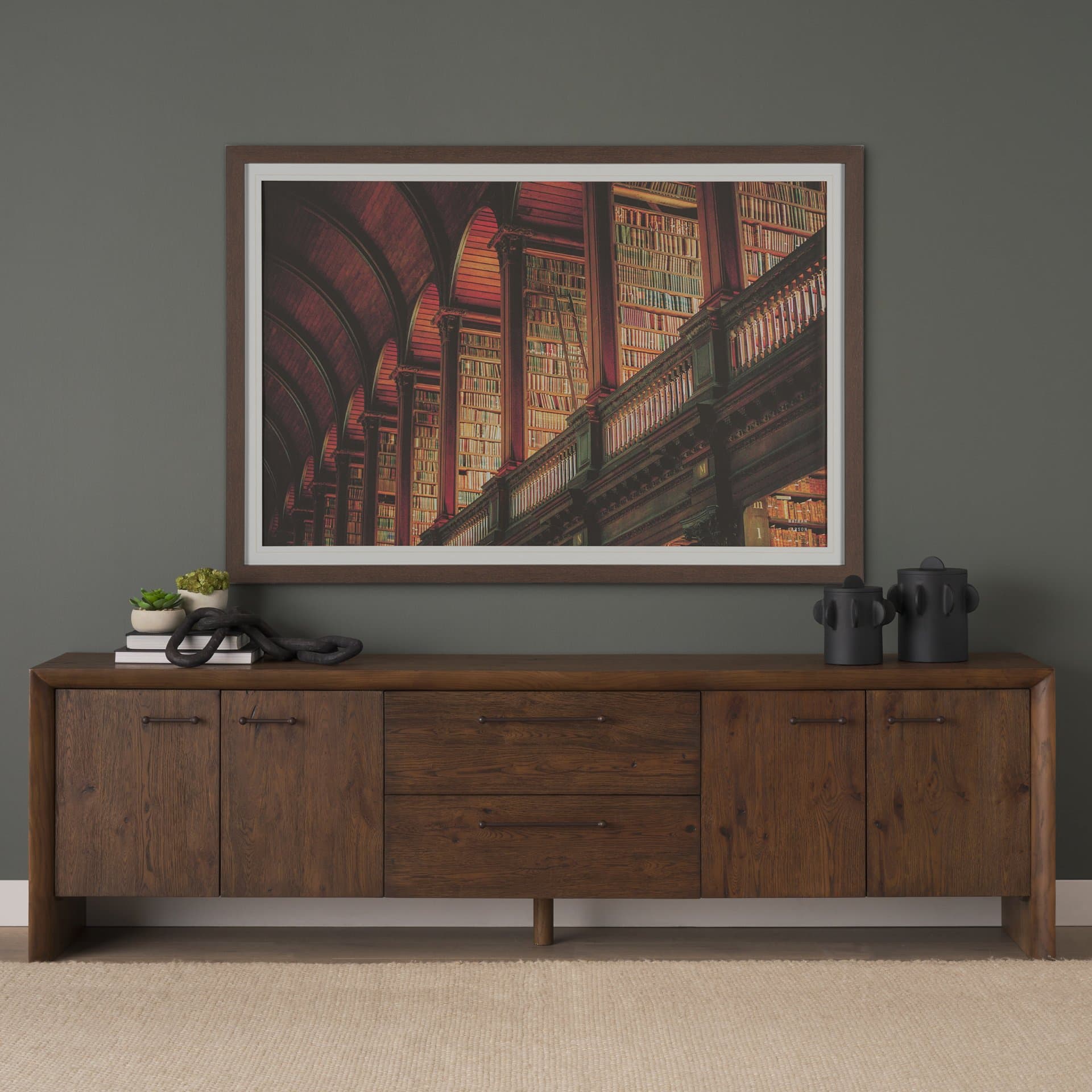Trinity Library III by Nathan Larson FramedPhoto Print Matted under Glass — in a styled room