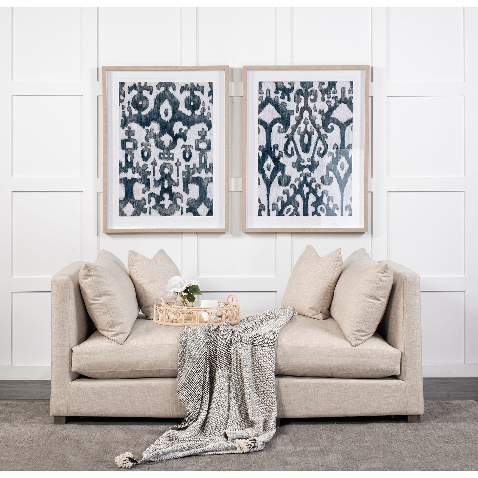 Leona (Set of 2) Natural Wicker Woven Mirrored Base Nesting Trays — product photograph