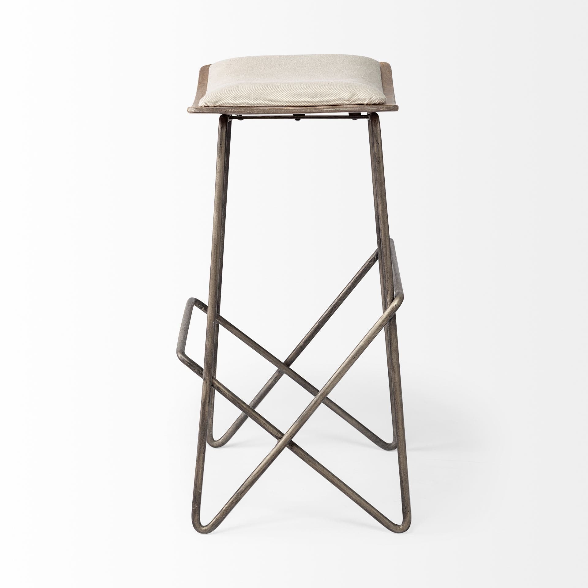 Katniss Backless 26in Seat Counter Stool | Cream Fabric w/ Gold Metal — product photograph