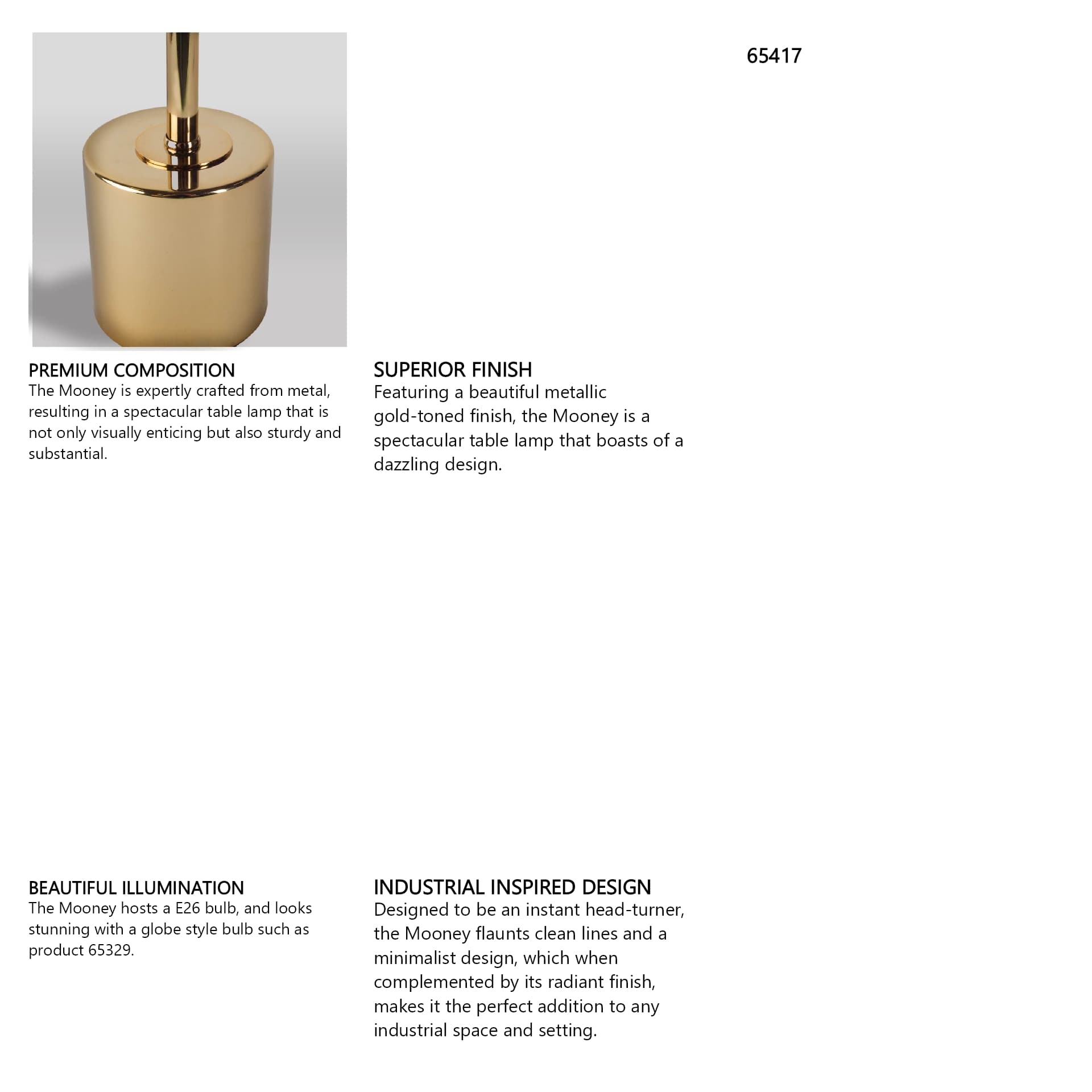Mooney I (17.5"H) Metallic-Gold Metal Shade-less Table Lamp — in a styled room
