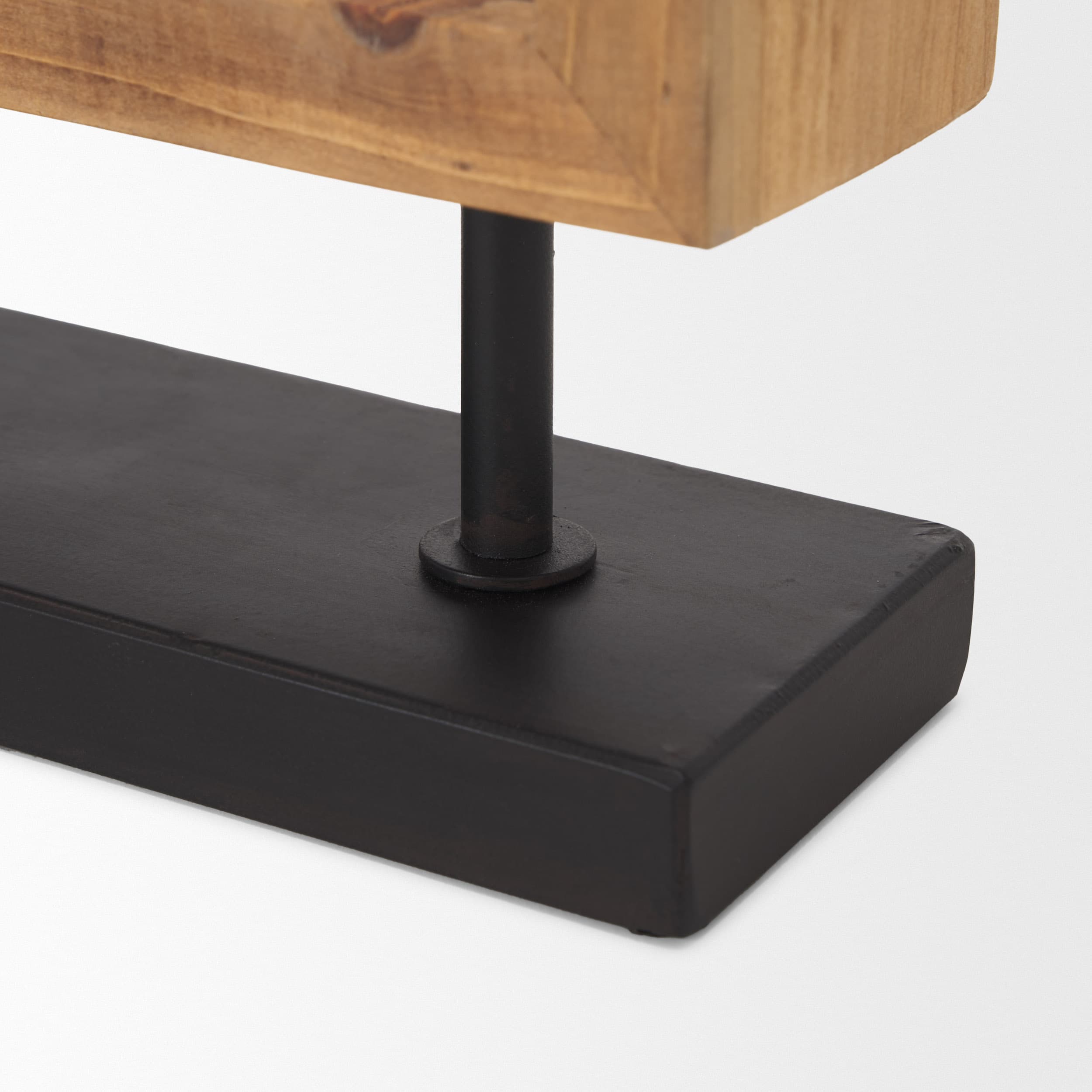 Renaya Light Brown Wood w/ Matte Black Metal Base Table Clock — product photograph