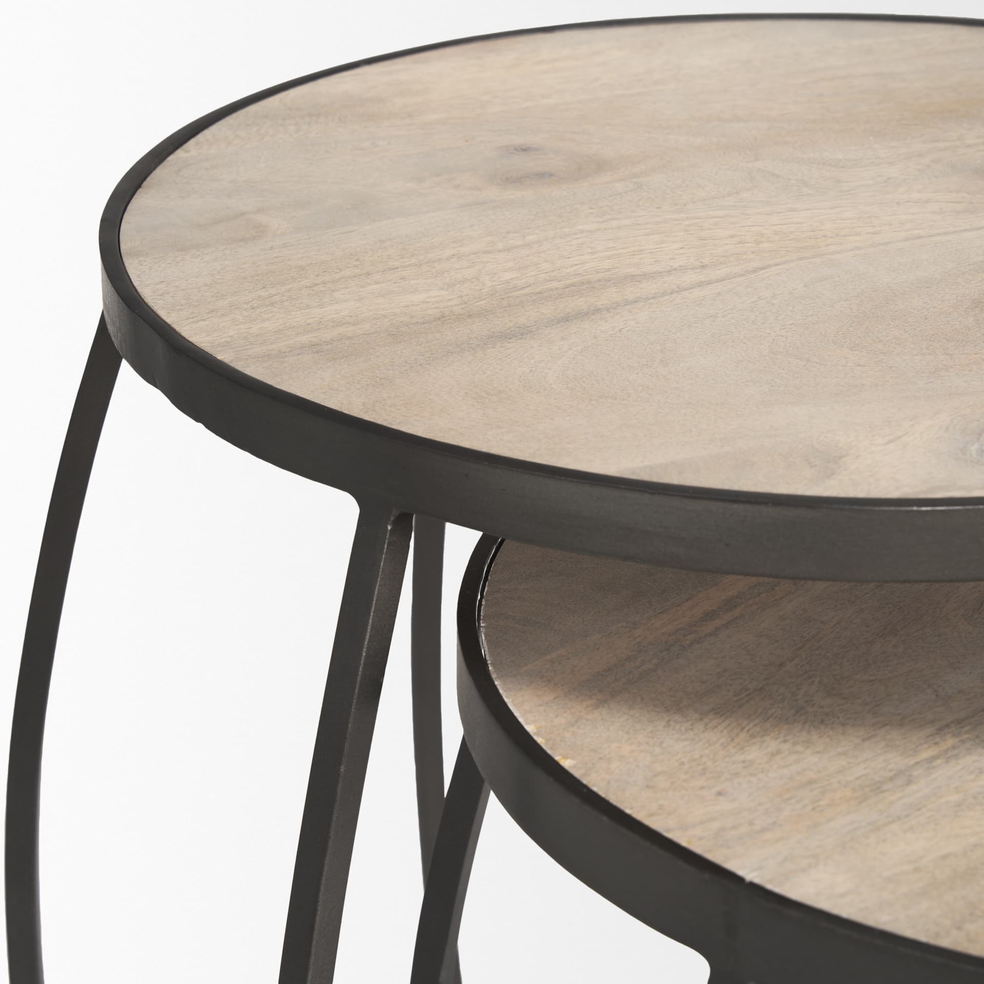 Clapp Round Light Brown W/ White Wash Wood and Silver Metal Nesting Accent Tables (Set of 2) — product photograph