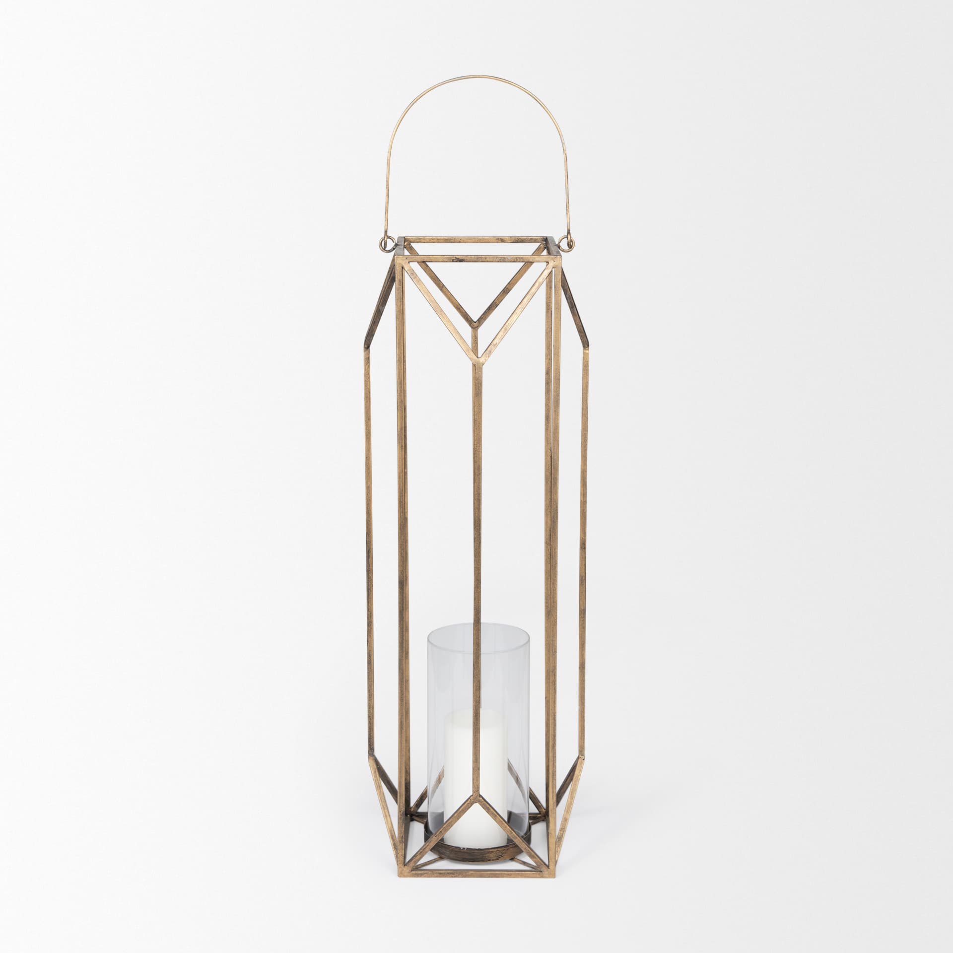 Ivy Large Gold Metal Geometric Cage Candle Holder Lantern — product photograph
