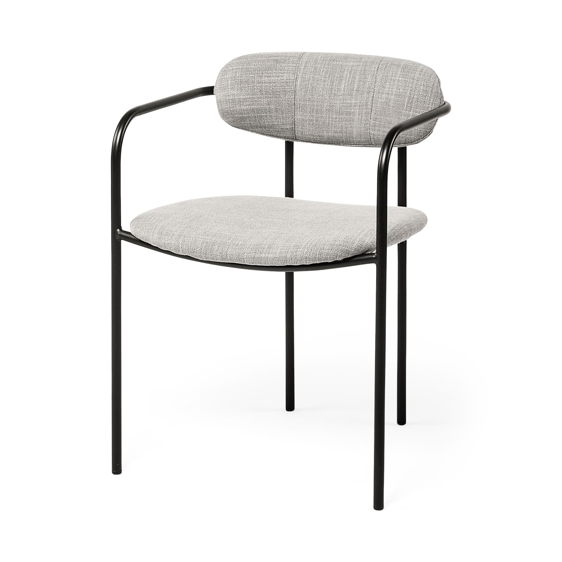Parker Curved Back Dining Arm Chair | Gray Fabric w/ Black Metal — product photograph