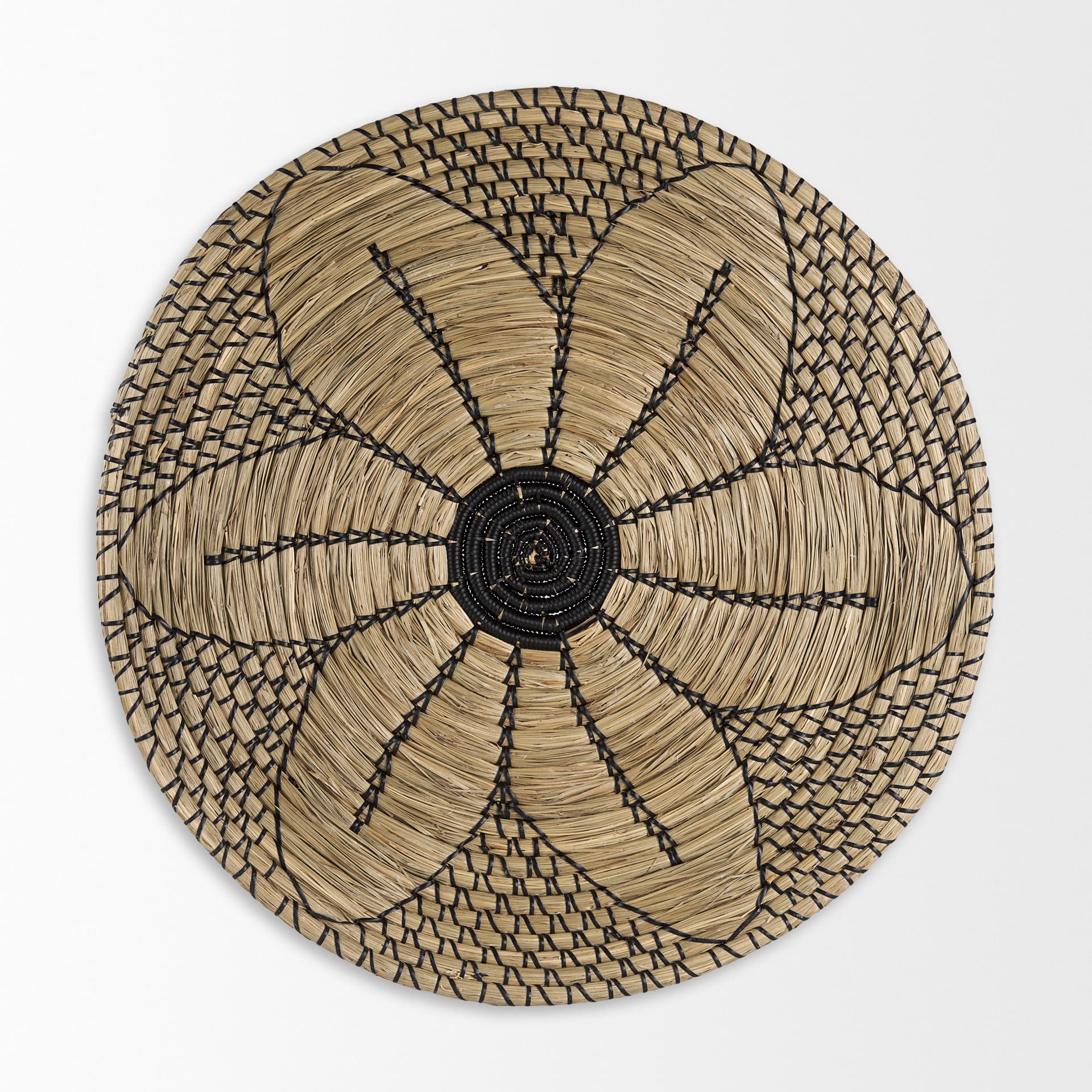 Mekhi 24.0L x 24.0W x 3.5 Light Brown Seagrass W/Black String Round Wall Hanging Plate — product photograph