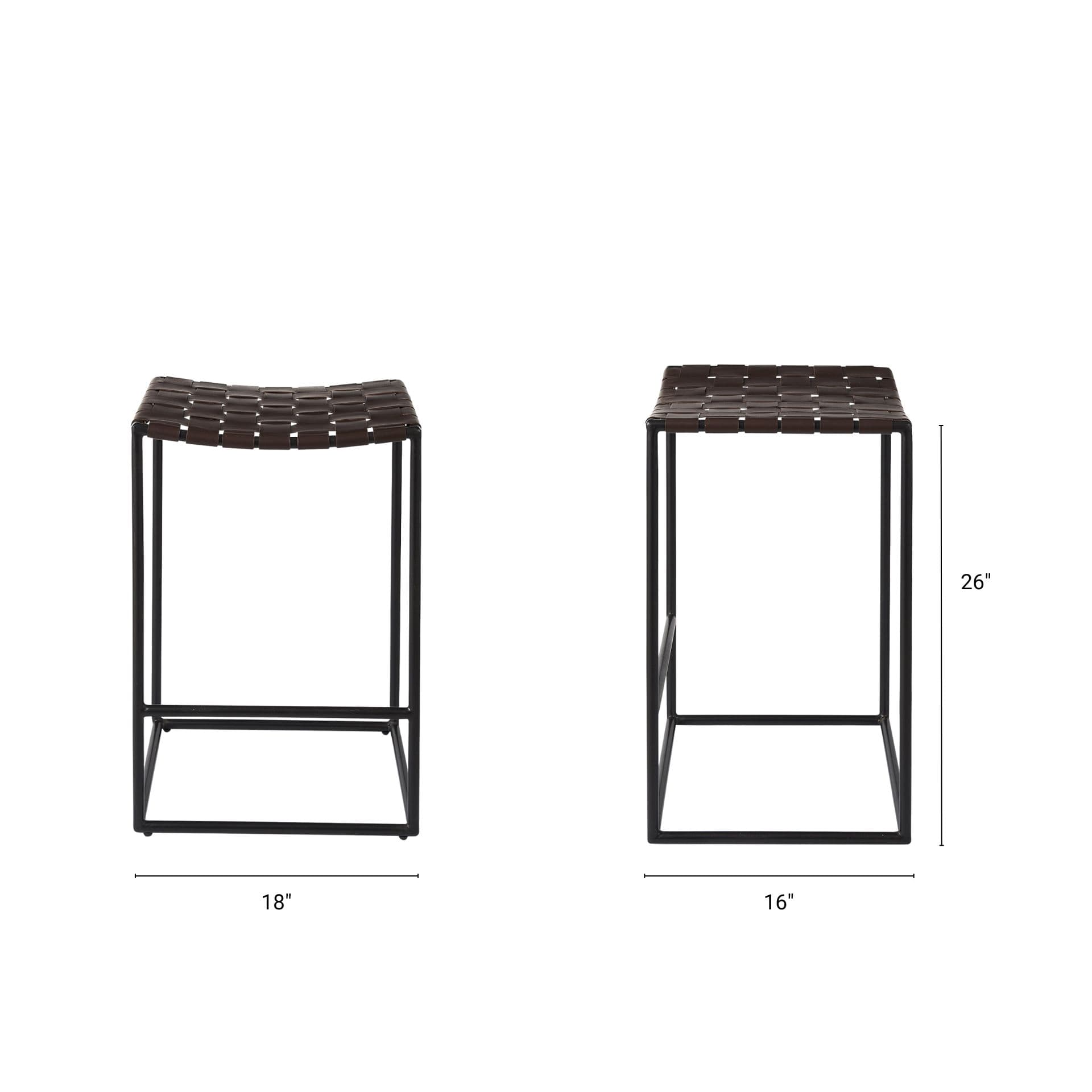 Clarissa Backless 26.25in Seat Counter Stool | Brown Leather w/ Metal — product photograph