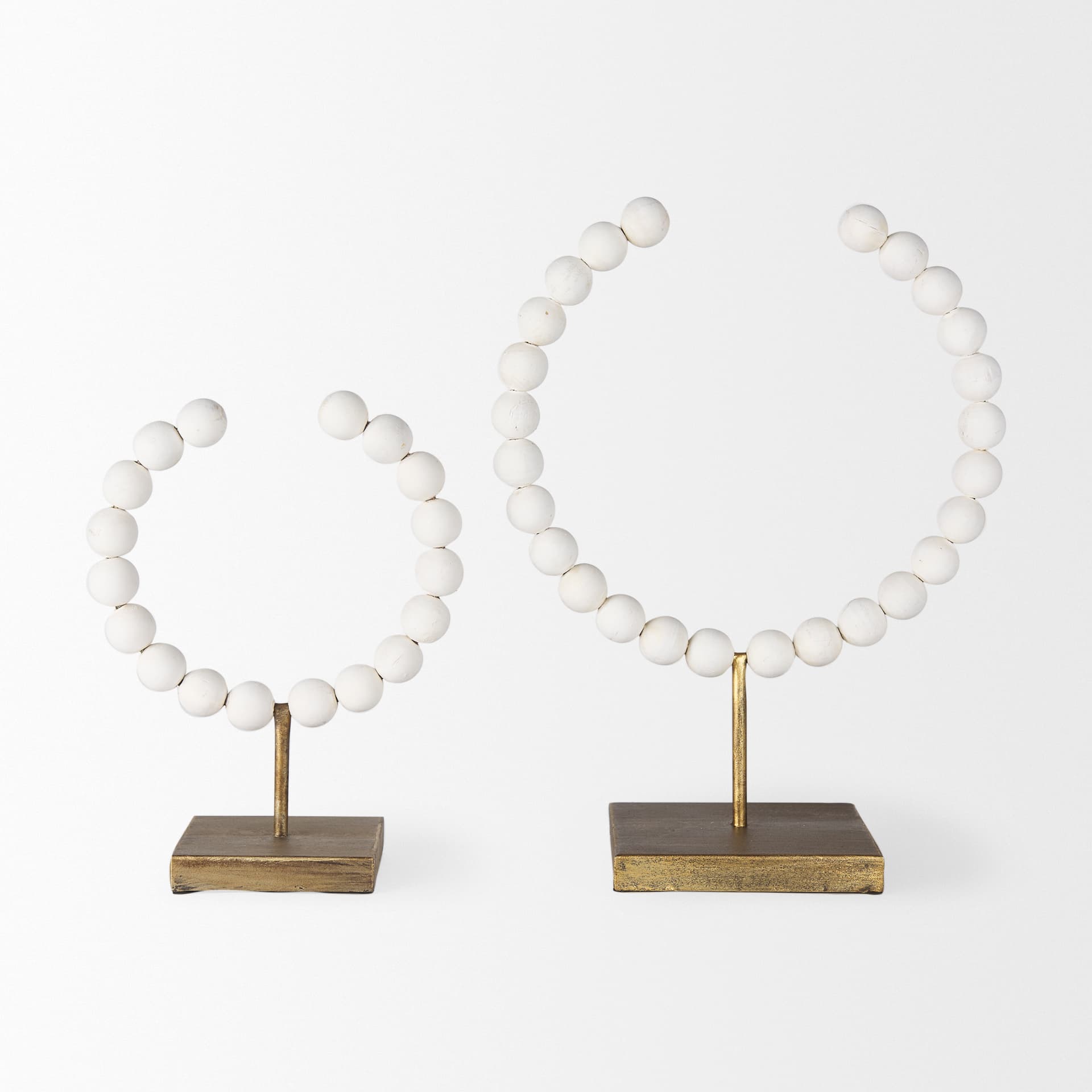 Pontchartrain II (Large) 11L x 6W White Beaded Broken Sphere Decorative Object W/ Gold Base — product photograph