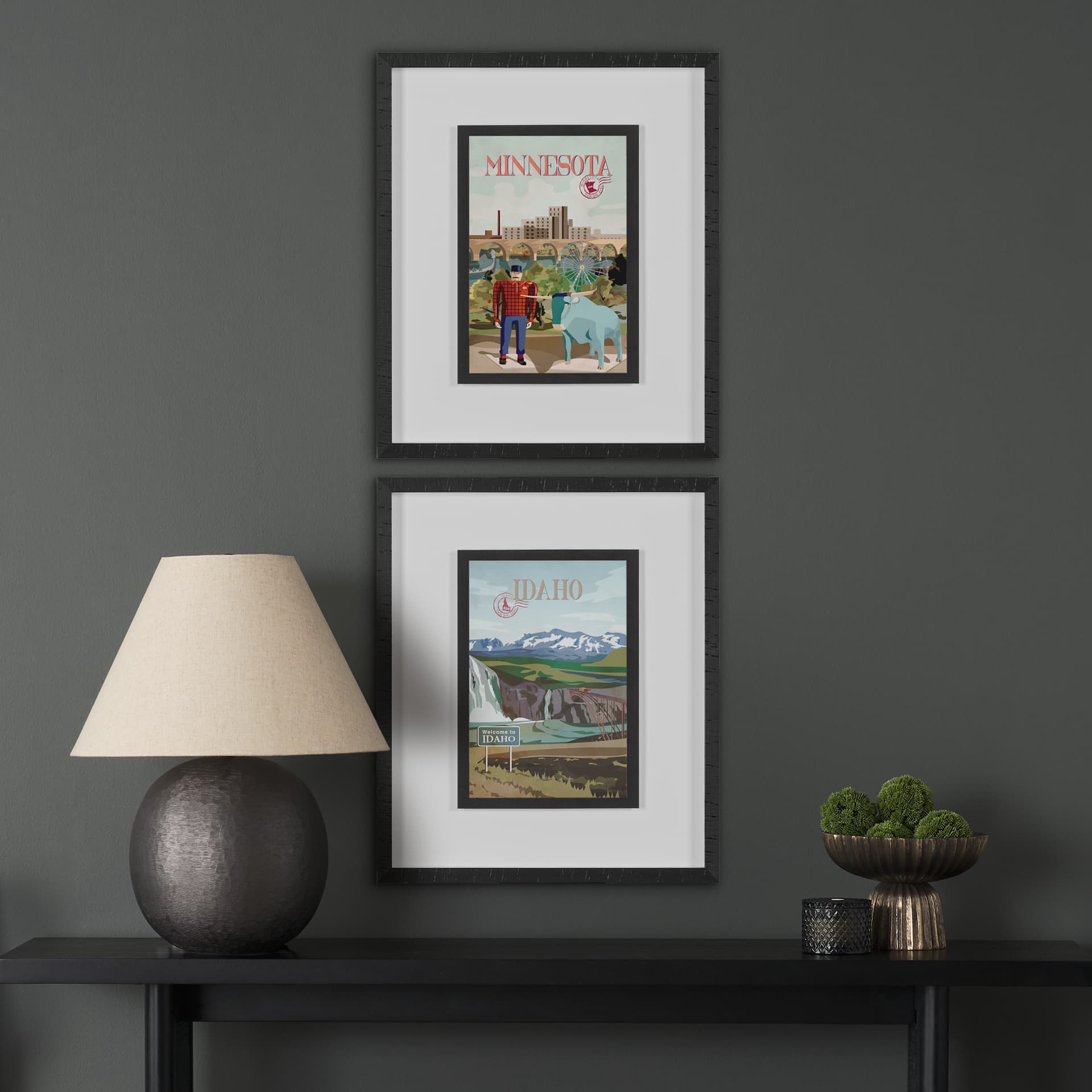 Idaho Go USA (M) by Mercana Studio a Framed Art Print Matted under Glass — in a styled room