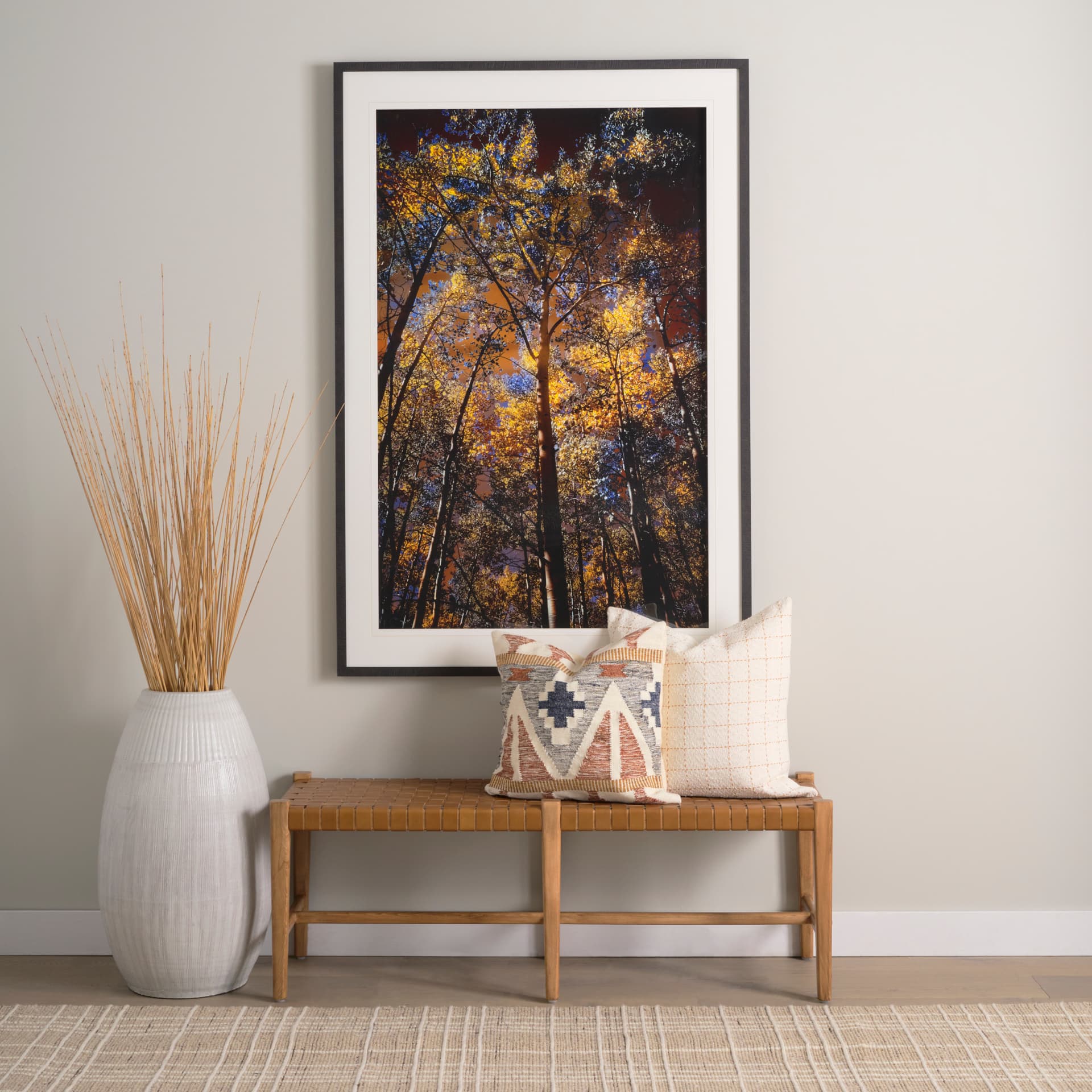Kenzie 20x20 Multi Colored Print Square Pillow Cover w/ Non-Allergen Filler — in a styled room