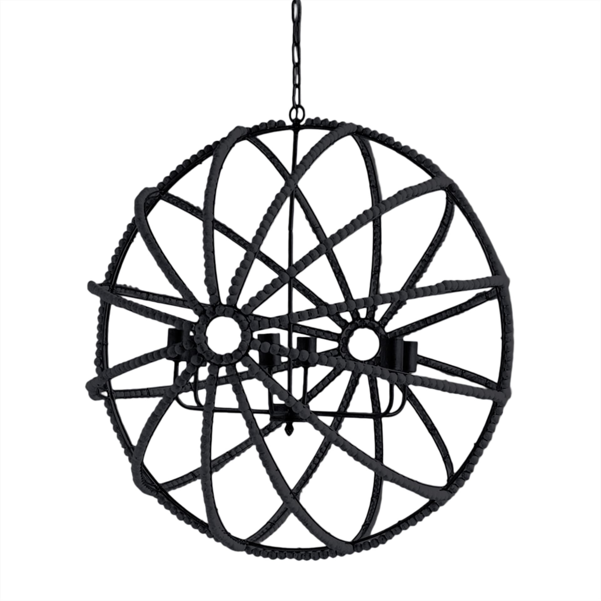 Ava II (35"x36") Black Metal and Wooden Bead Six Bulb Chandelier — product photograph
