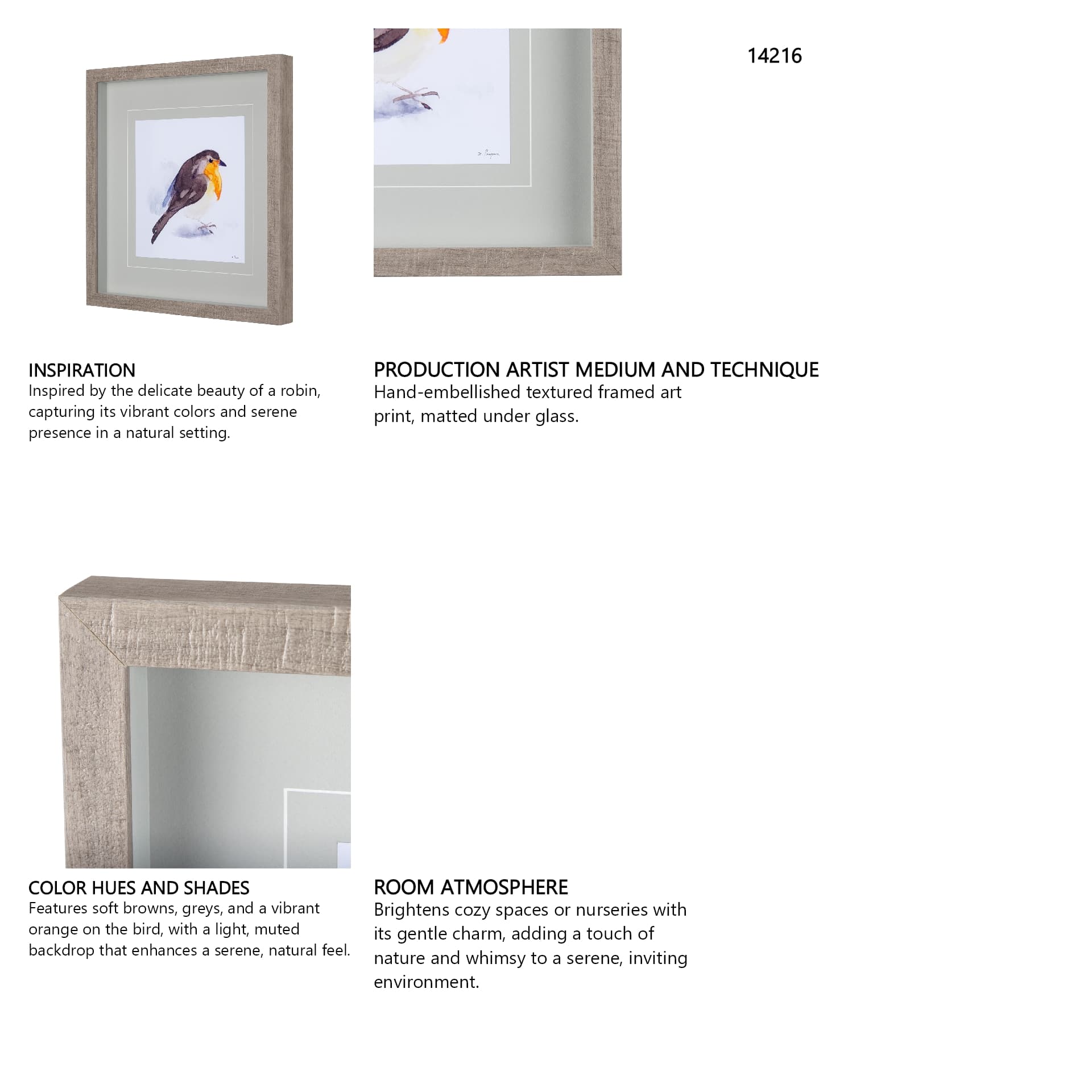 Robin II by Mercana Studio a Hand Embellished Textured Framed Art Print Matted under Glass — in a styled room