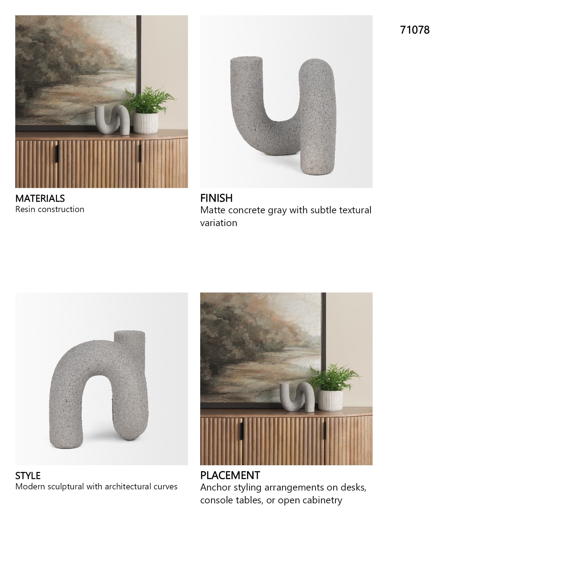 Kailas Resin Textured Concrete Gray Decorative Object — in a styled room
