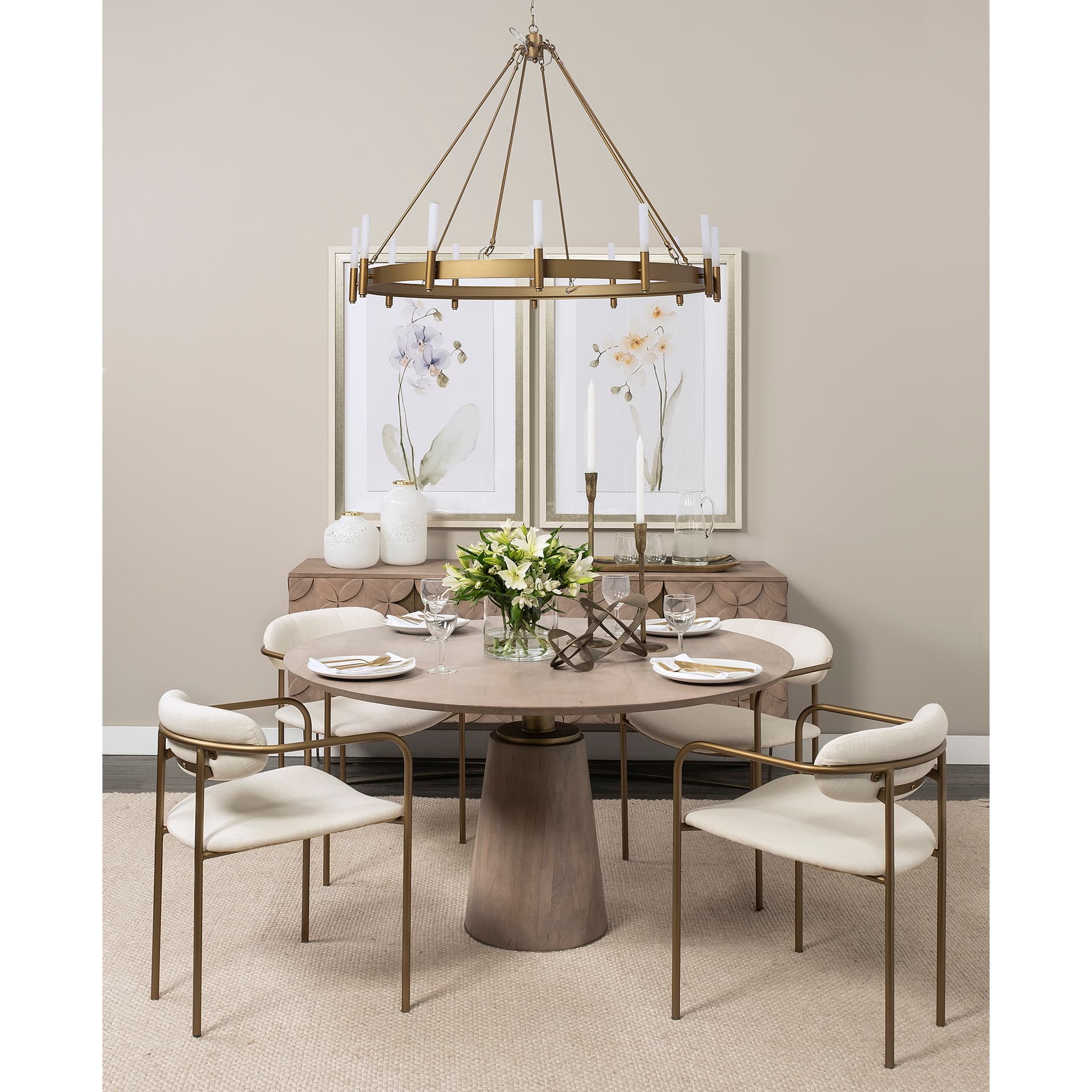 Pearl Short White Gold Rim Glass Vase — in a styled room