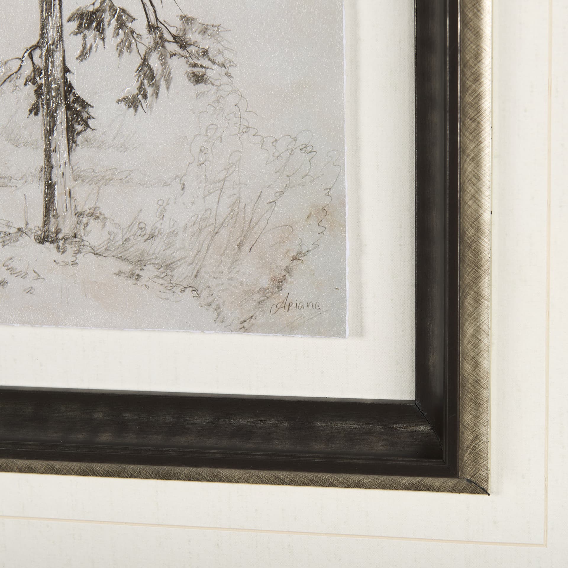Westcoast Tree Drawing II by Mercana Studio Hand Embellished Framed Art Print Matted under Glass — product photograph