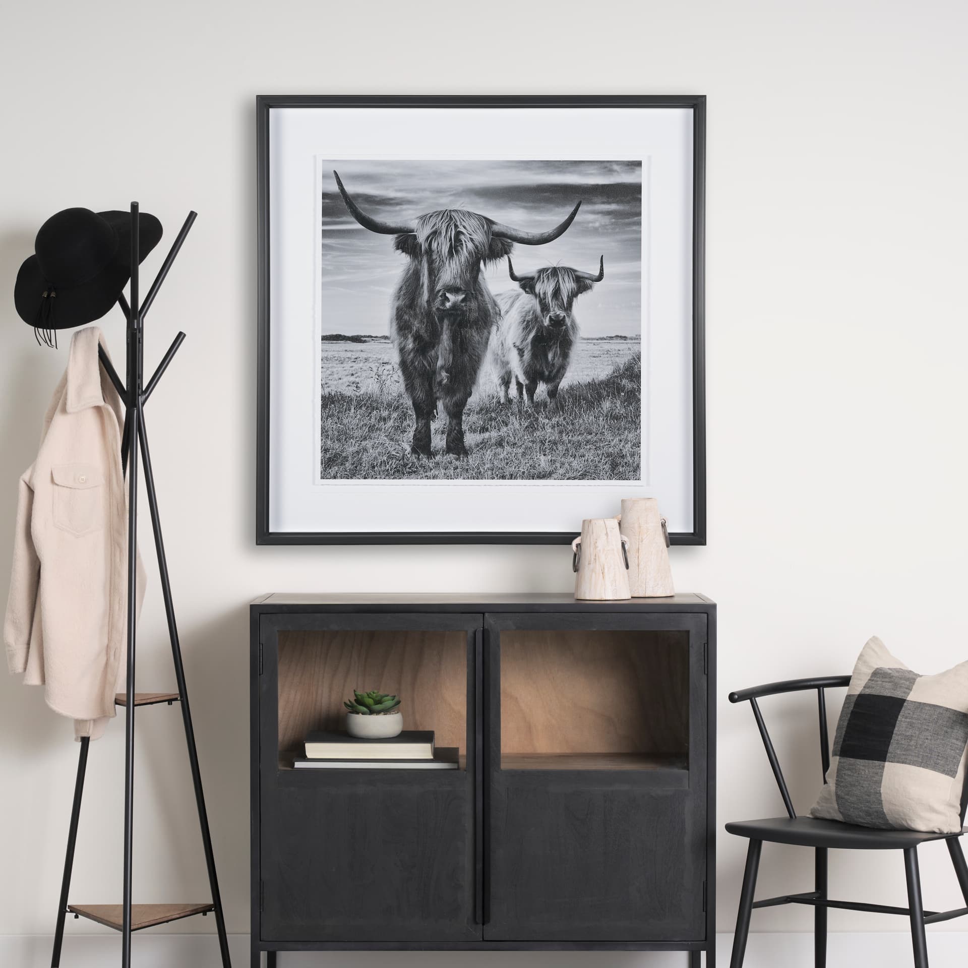 Monique Small Light Brown w/ Handles Wood Pot — in a styled room