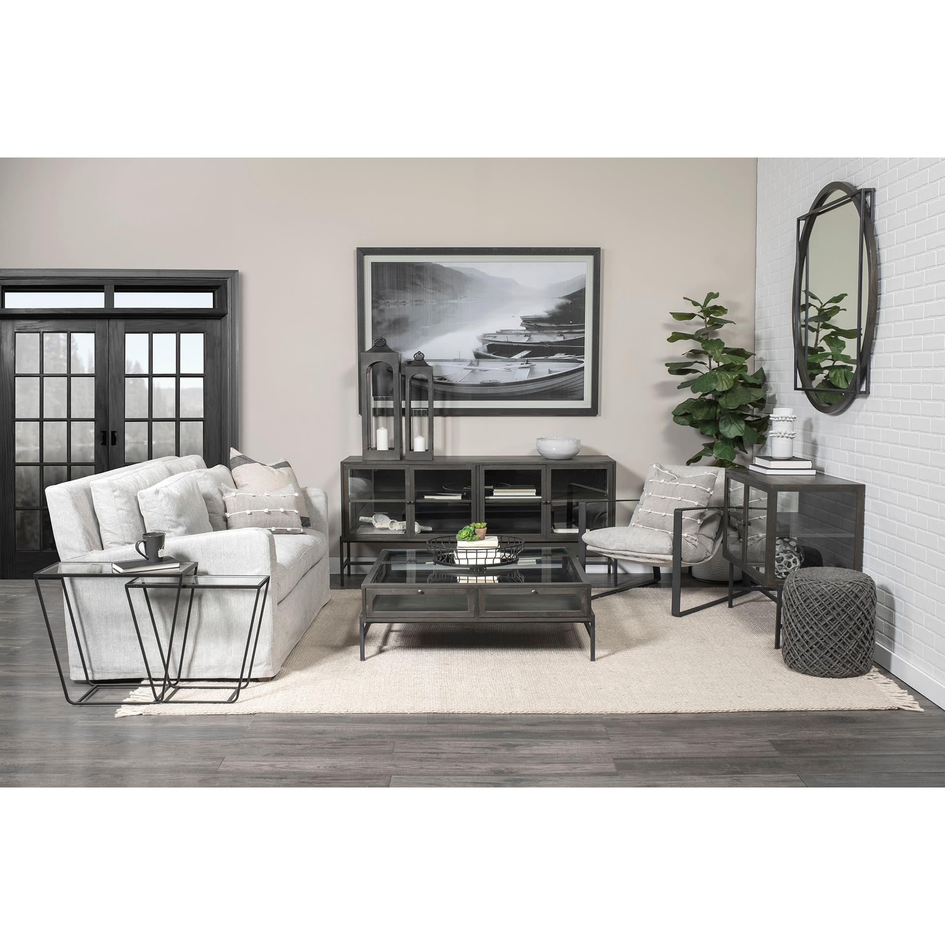 Denly II 92.5W Frost Gray Slipcover Three Seater Sofa — in a styled room