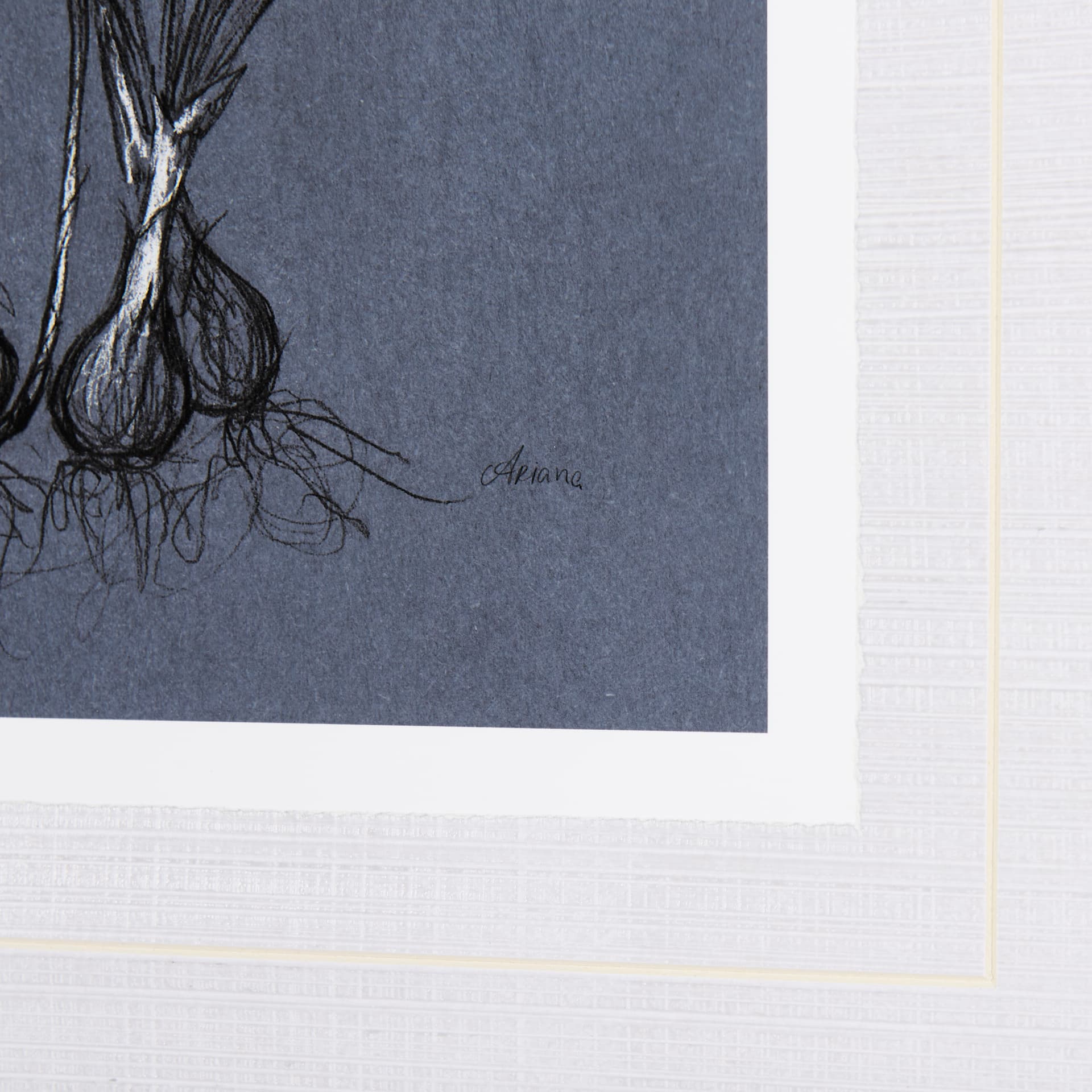 Botanical sketches V (Blue) by Mercana Studio Hand Embellished Framed Art Print Matted under Glass — product photograph