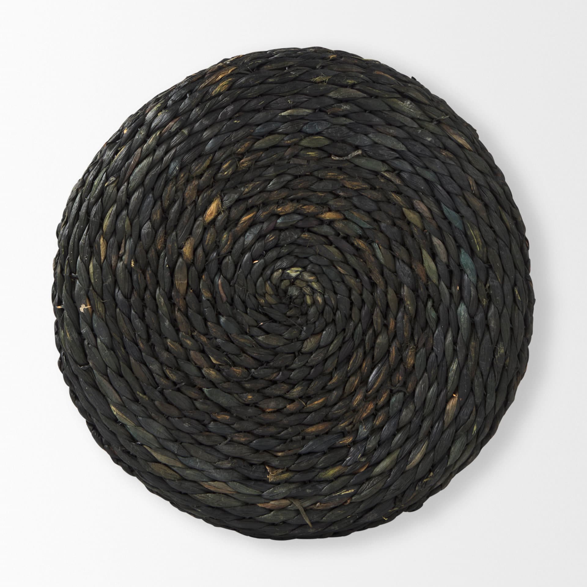 Dina 17.7L x 17.7W x 17.7H Black Cornhusk and Water Hyacinth Round Pouf — product photograph