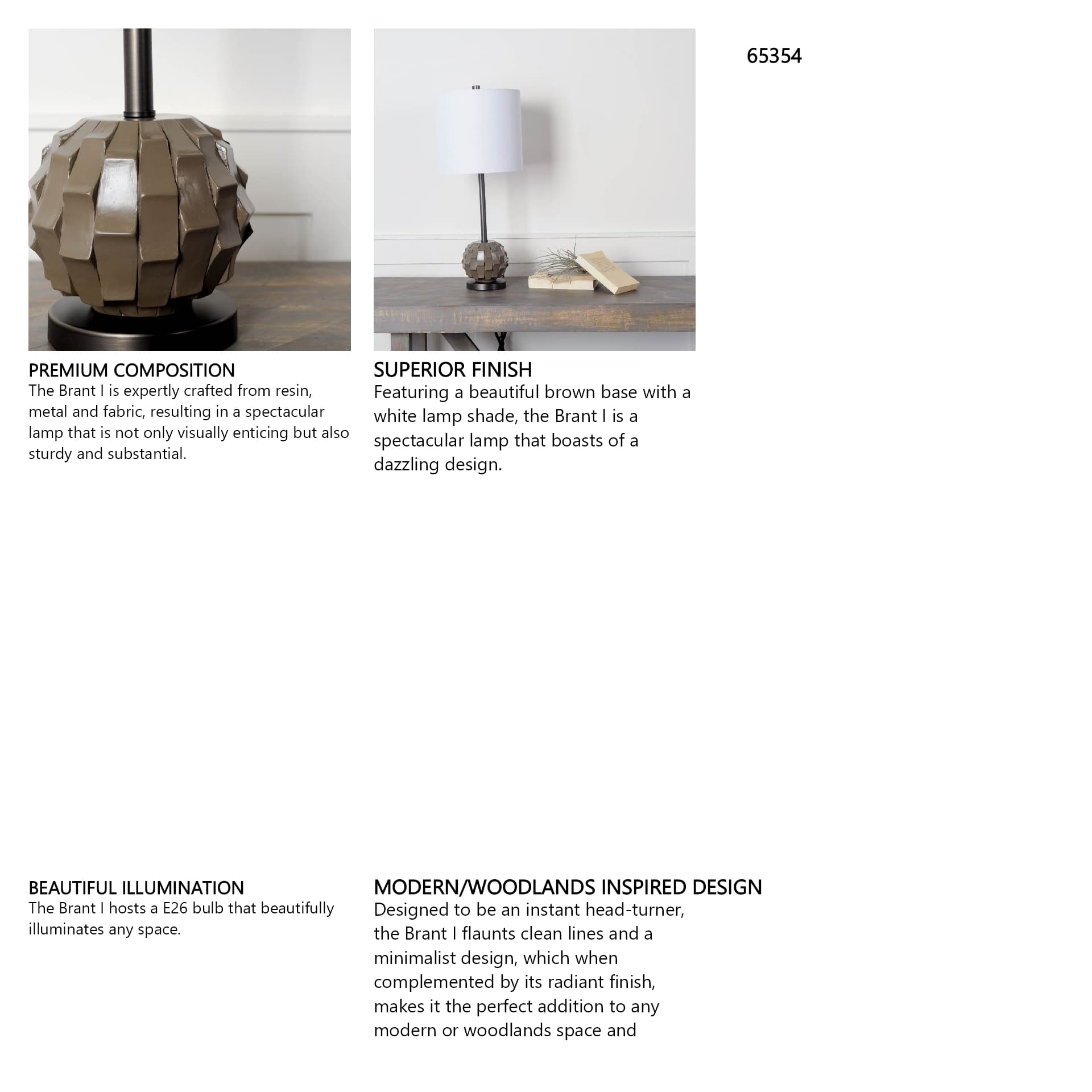 Brant I 25" Brown Resin Base White Shade Table Lamp — in a styled room