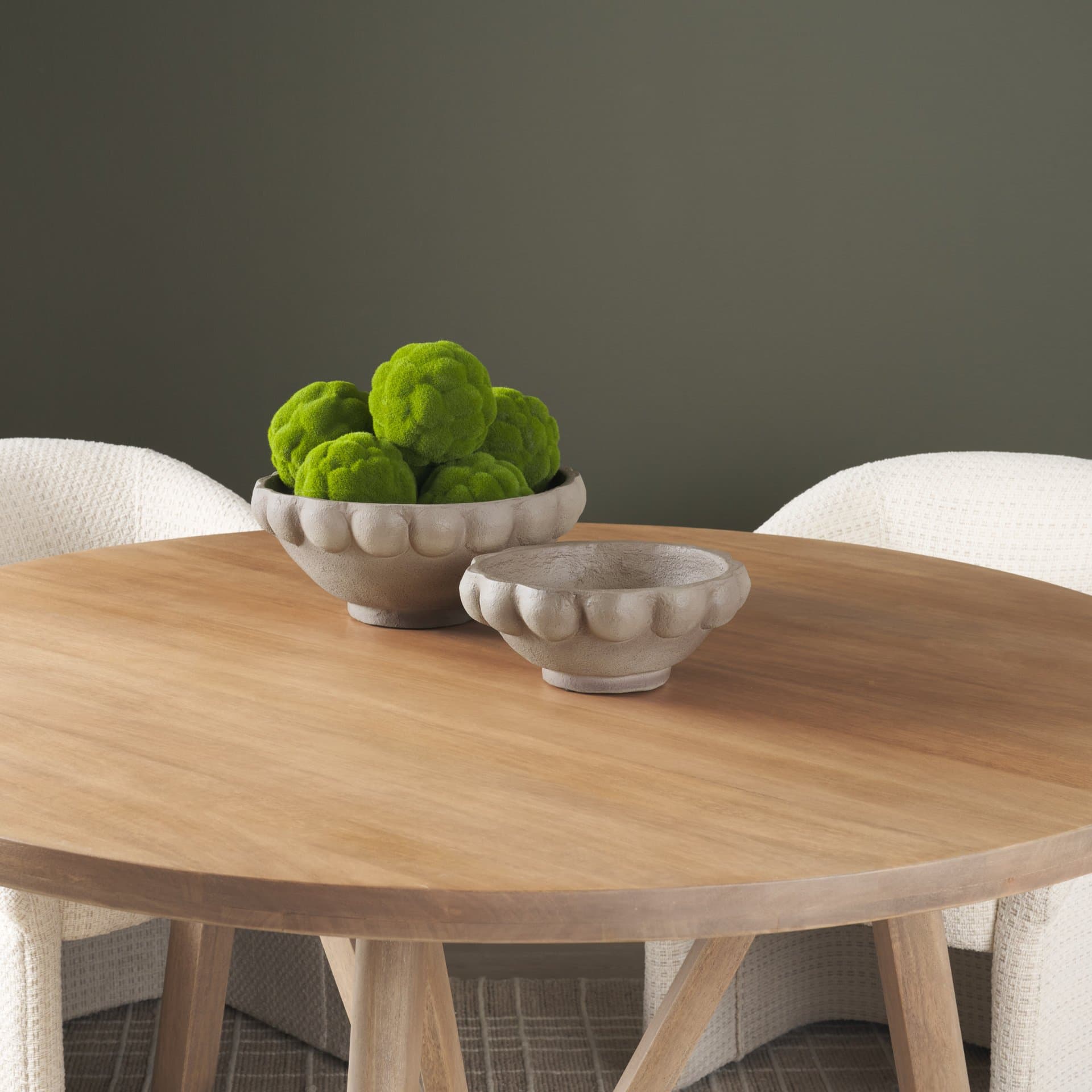 Konya Large Earthen Gray-Brown Dotted Paper Mache Centerpiece Bowl — in a styled room