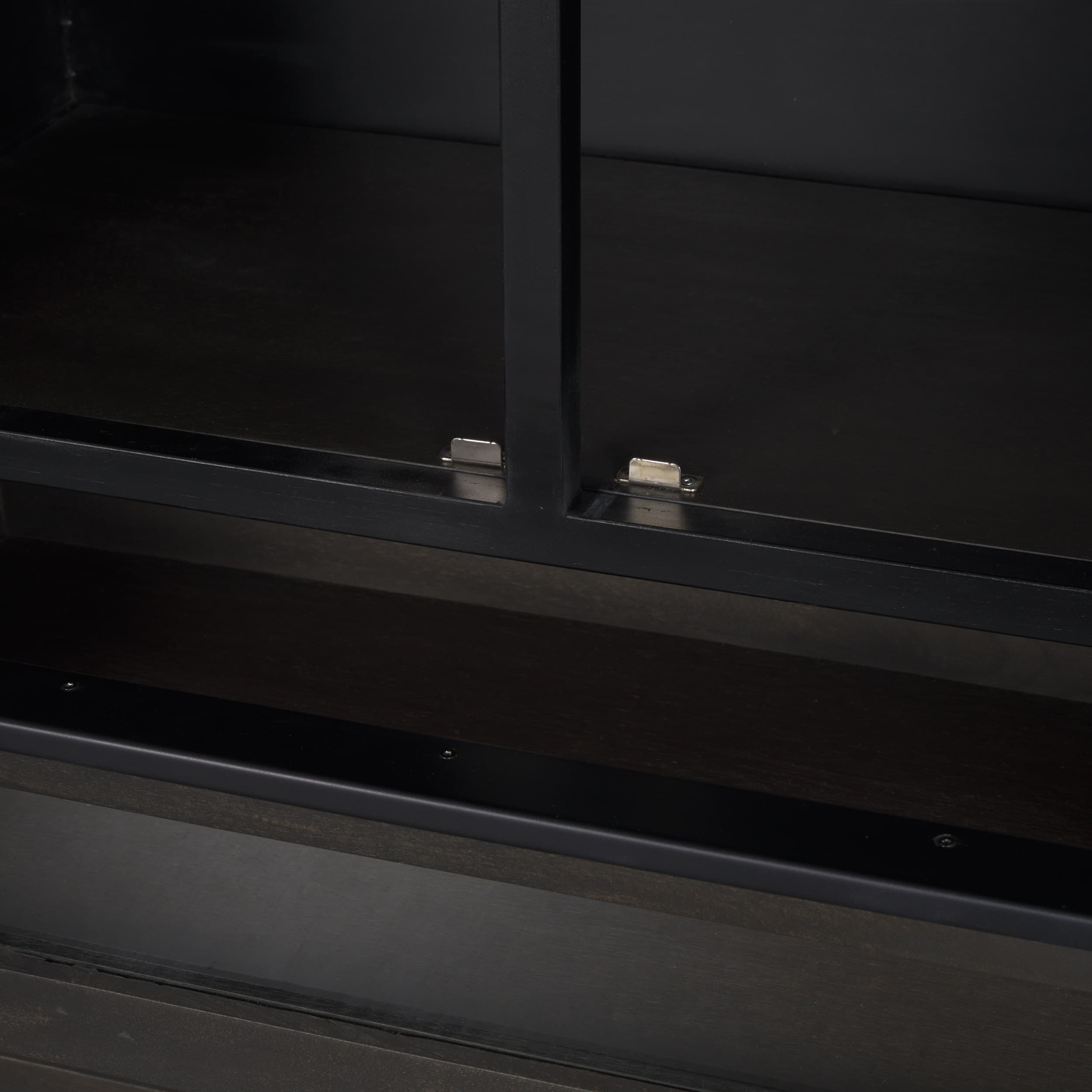 Gehry 72.3" H Dark Brown Metal Brown Wood and Glass Door Display Cabinet — product photograph