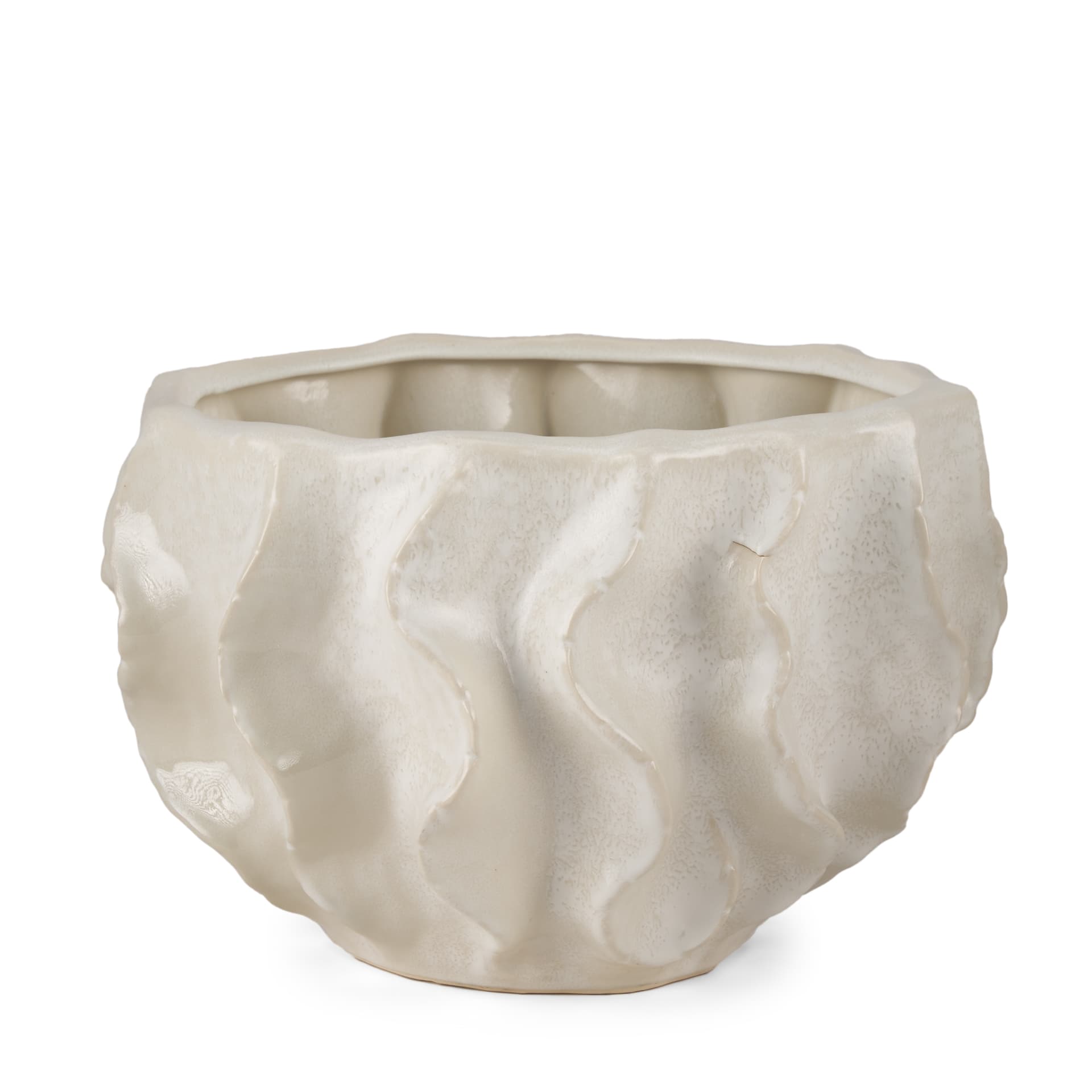 Vahn Sculptural Cream Glazed Decorative Ceramic Bowl — product photograph