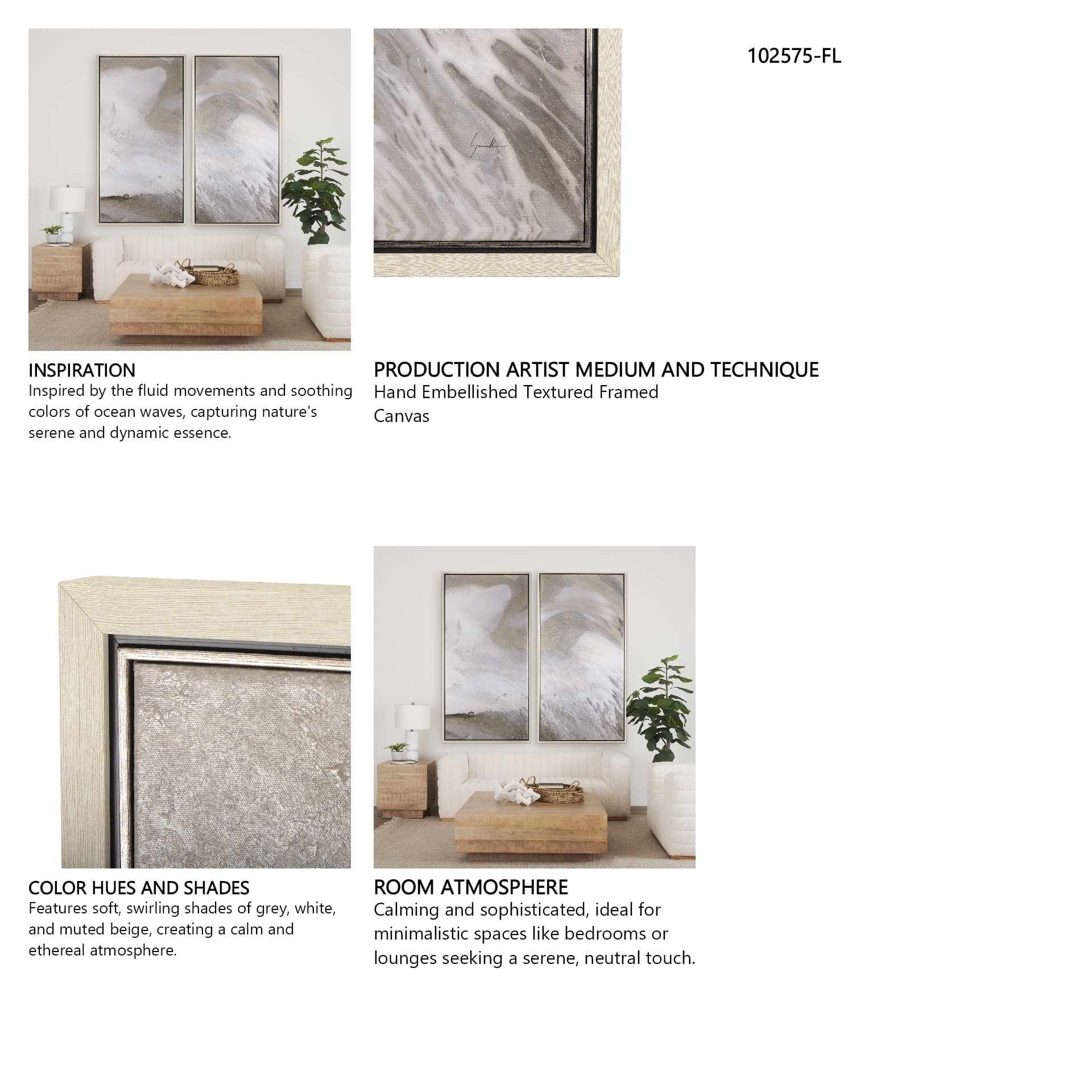 Sandy Waves IV by Mercana Studio a Hand Embellished Textured Framed Canvas — in a styled room
