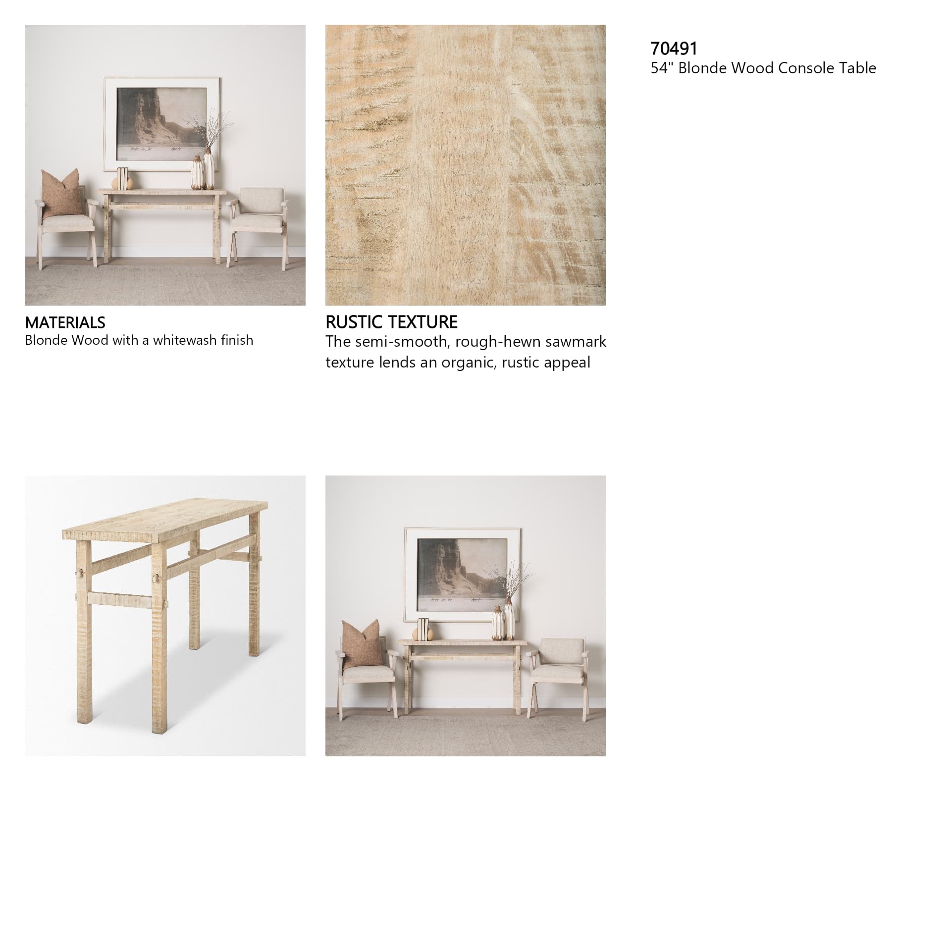 Rosie 54" Blonde Wood Console Table — in a styled room