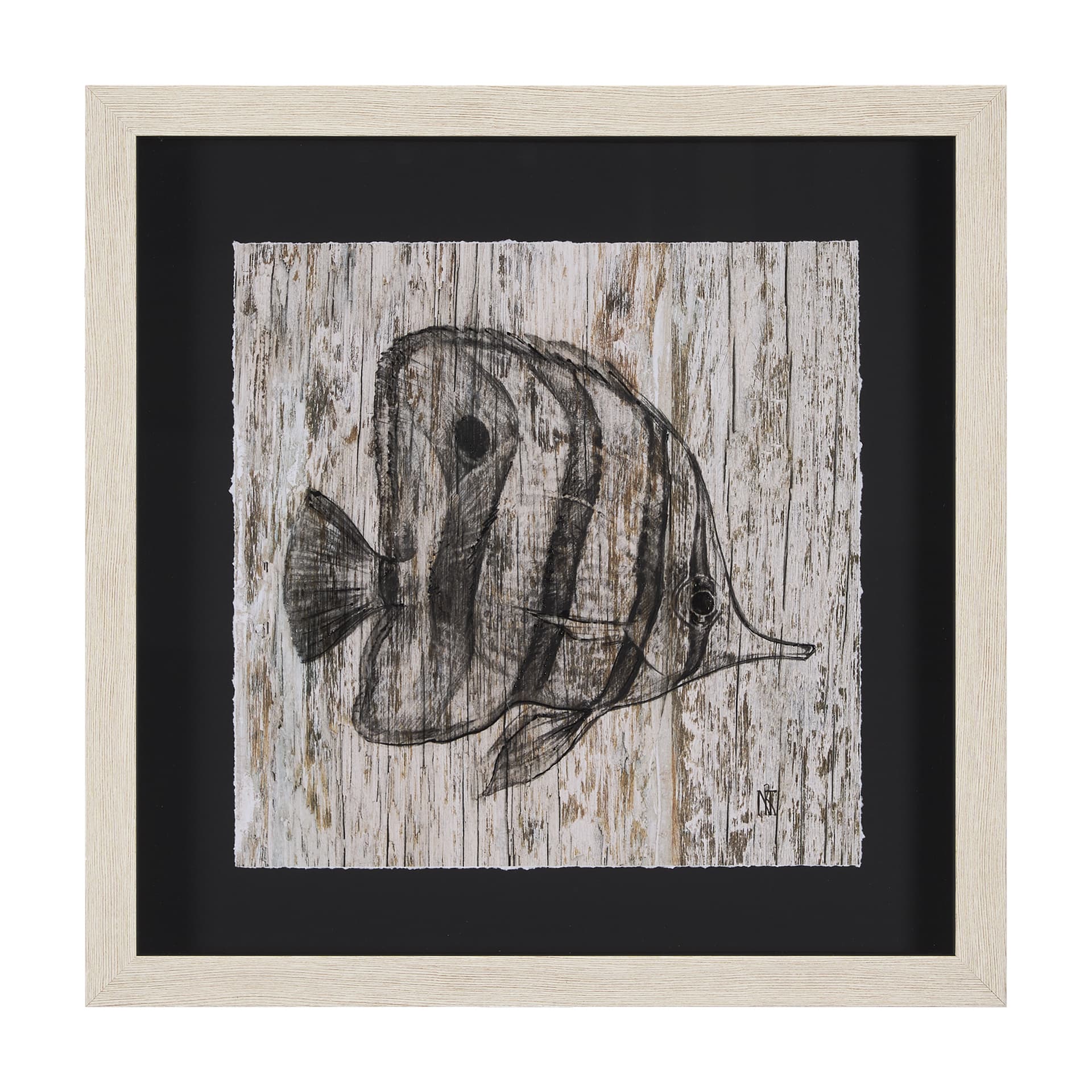 Wood Grain Fish I by Mercana Studio a Hand Embellished Textured Framed Art Print Matted under Glass — product photograph