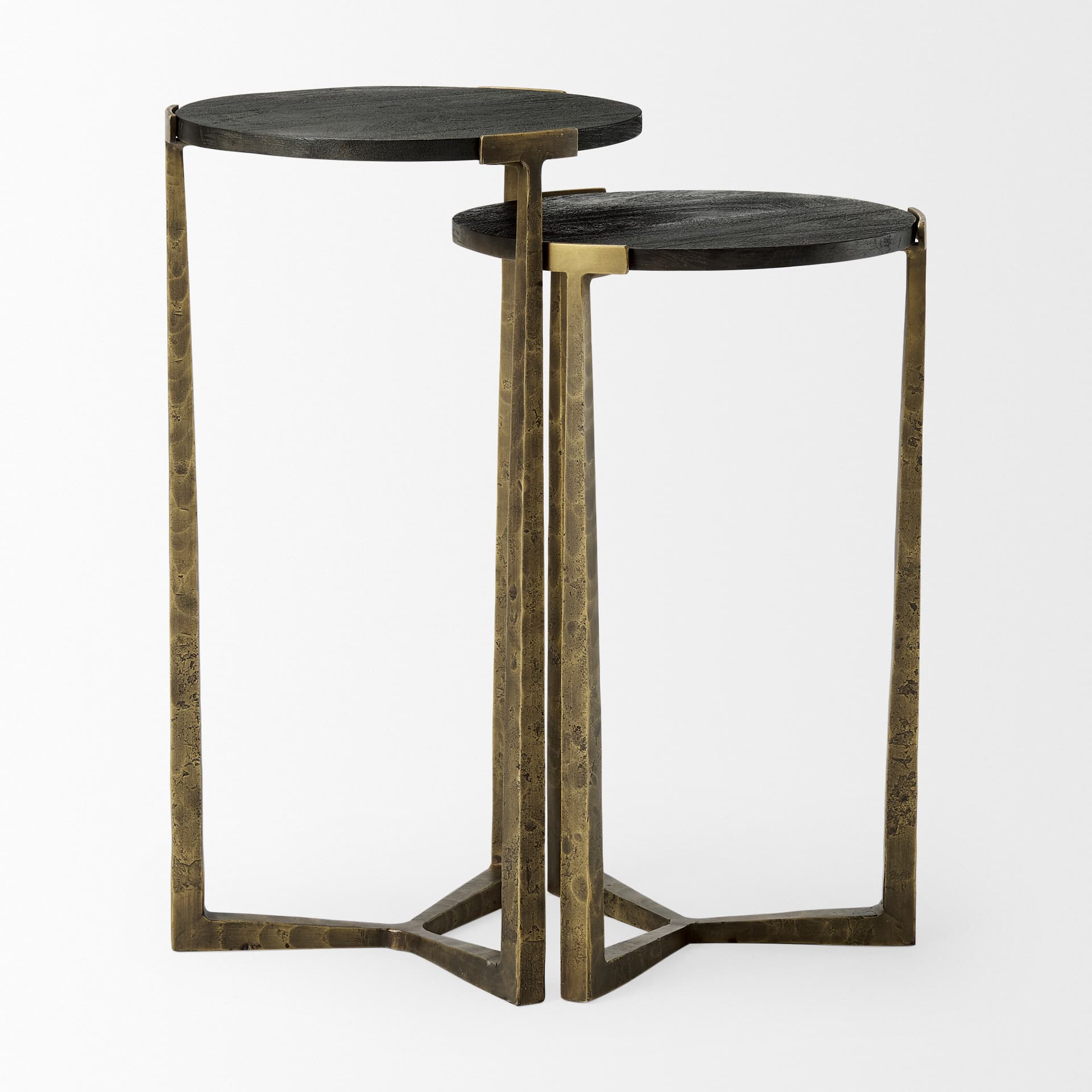 Atticus Black Wood and Antiqued Gold Metal Nesting Accent Tables (Set of 2) — product photograph
