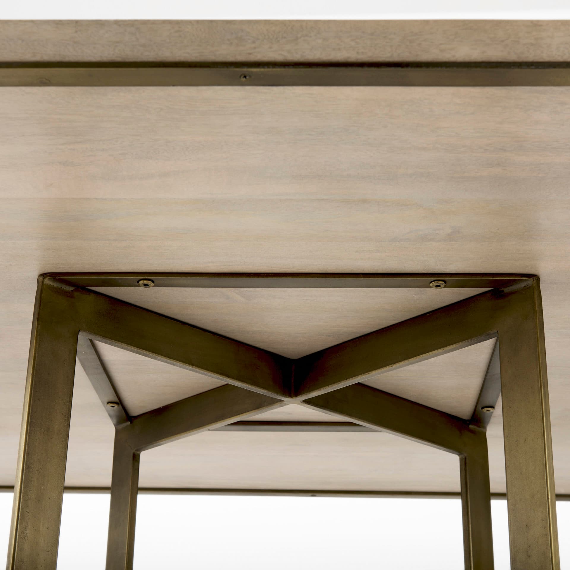 Faye 48"L x 48"W Square Dining Table | Modern | Beige Wood & Antique Gold Metal | Seats 4 — product photograph