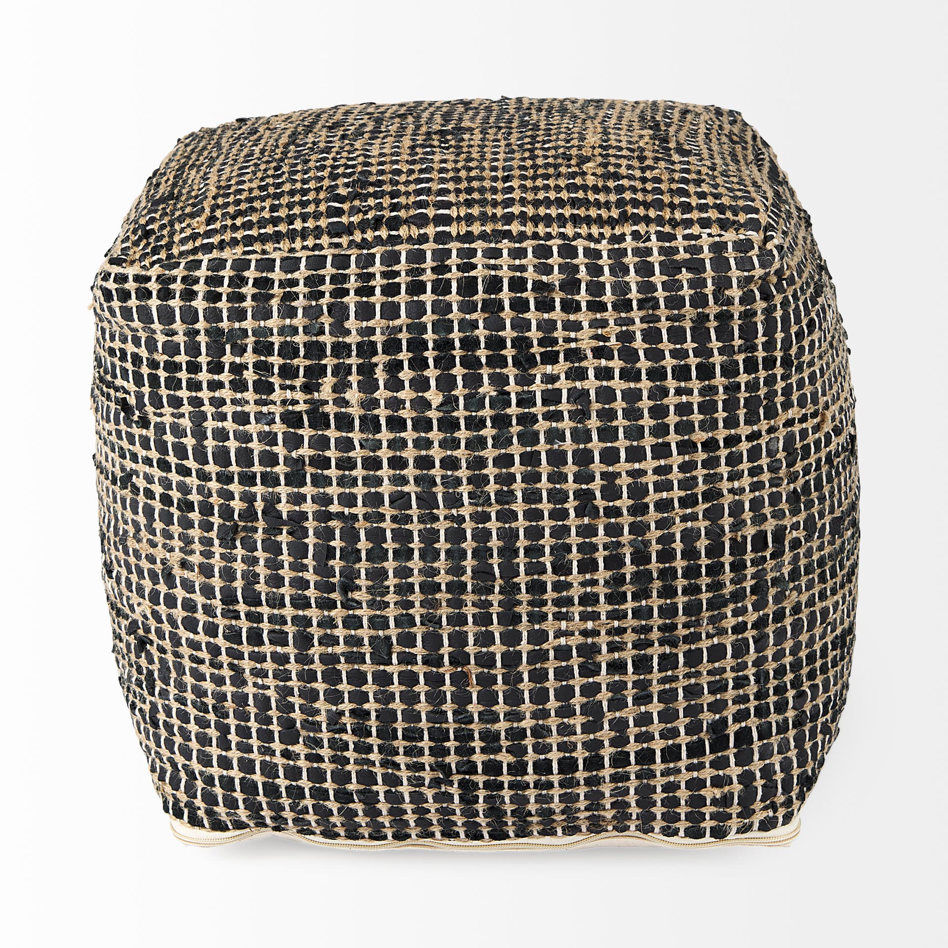 Aalia 16.0L x 16.0W x 16.0H Charcoal Leather and Jute Pouf — product photograph