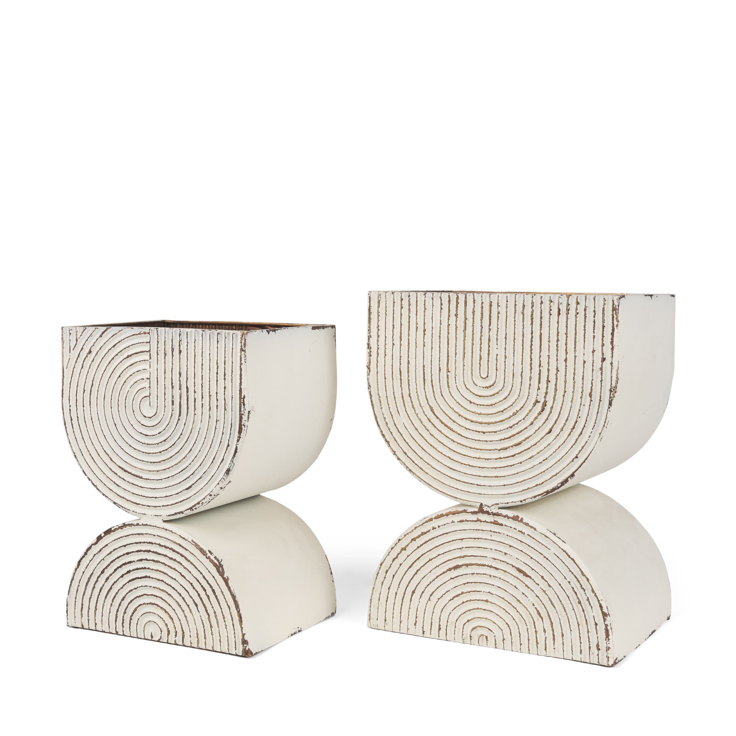 Medina Off White w/ Gold Antiquing Tall Metal Planters (Set of 2) — product photograph