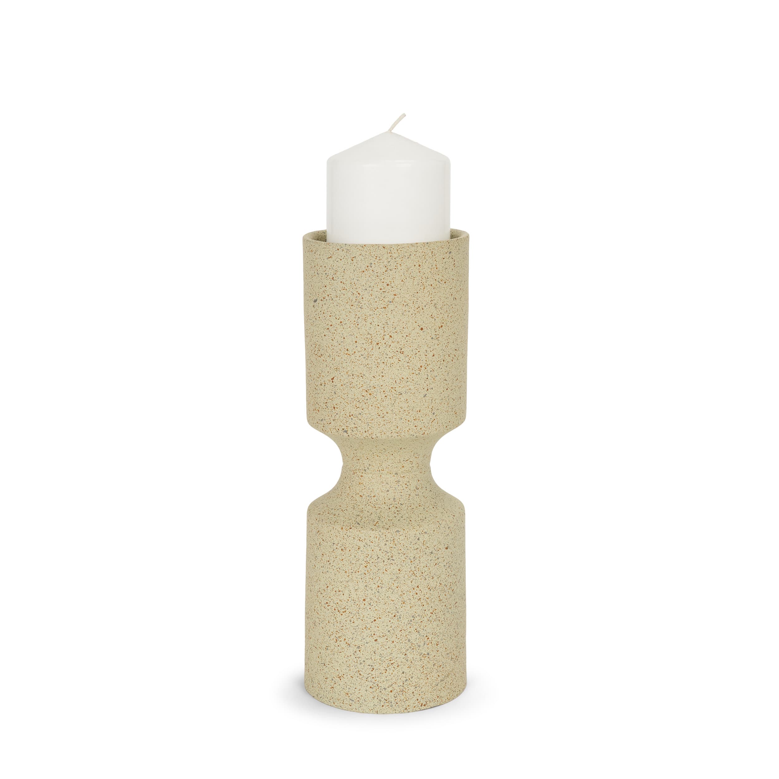 Akira Small Textured Beige Metal Pillar Candle Holder — product photograph