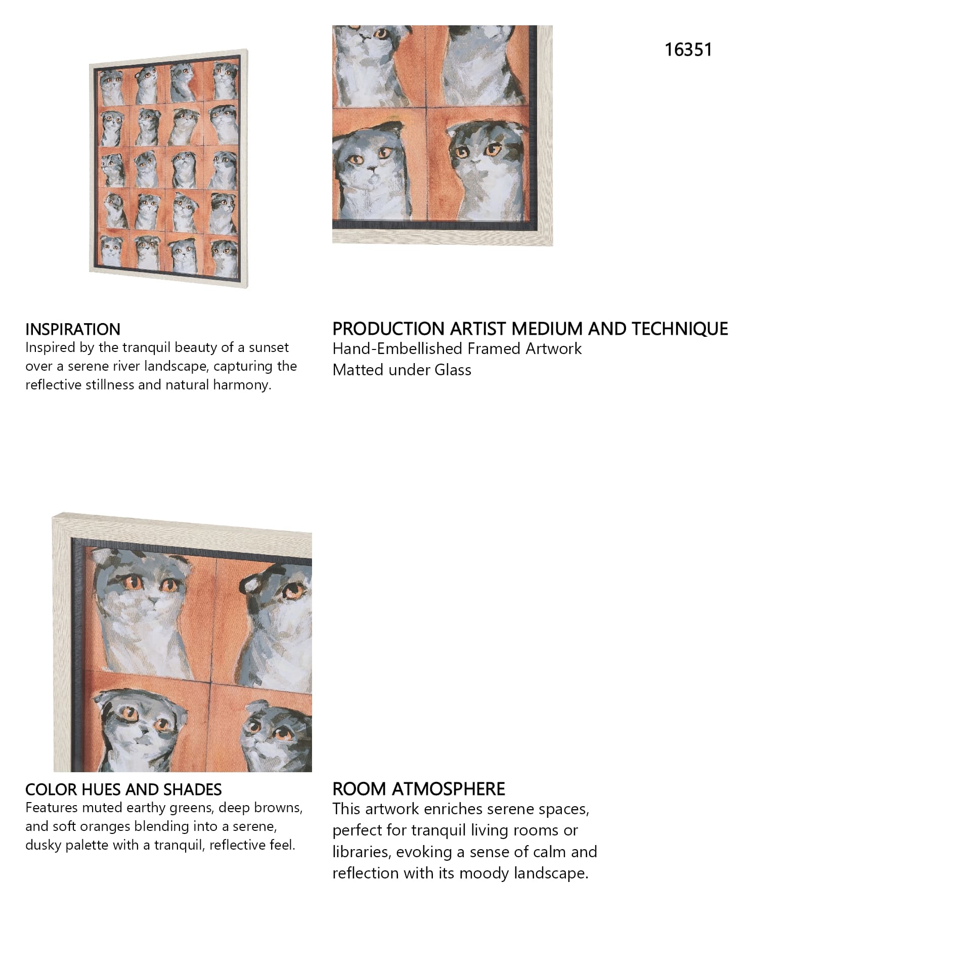 A Cats Many Faces by Mercana Studio Hand-Embellished Framed Artwork Matted under Glass — in a styled room