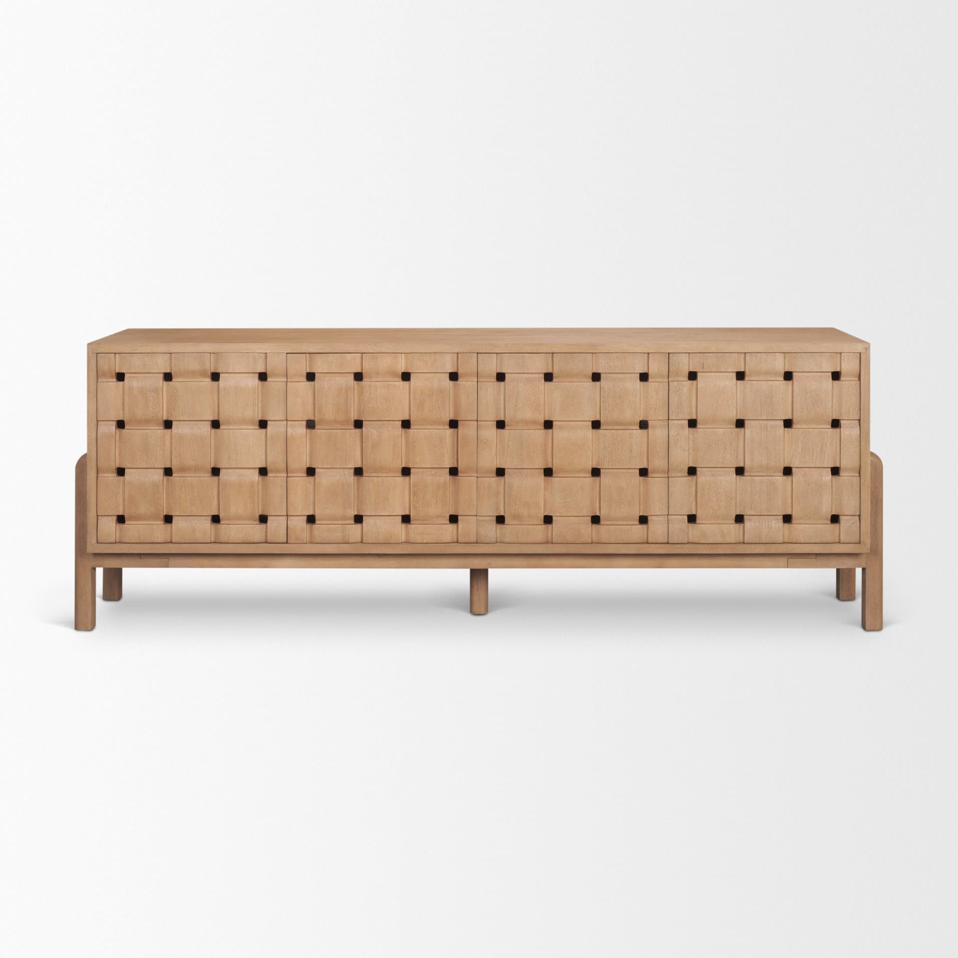 Trellyn Light Brown Solid Wood 4-Door Sideboard with Carved Woven Doors — product photograph