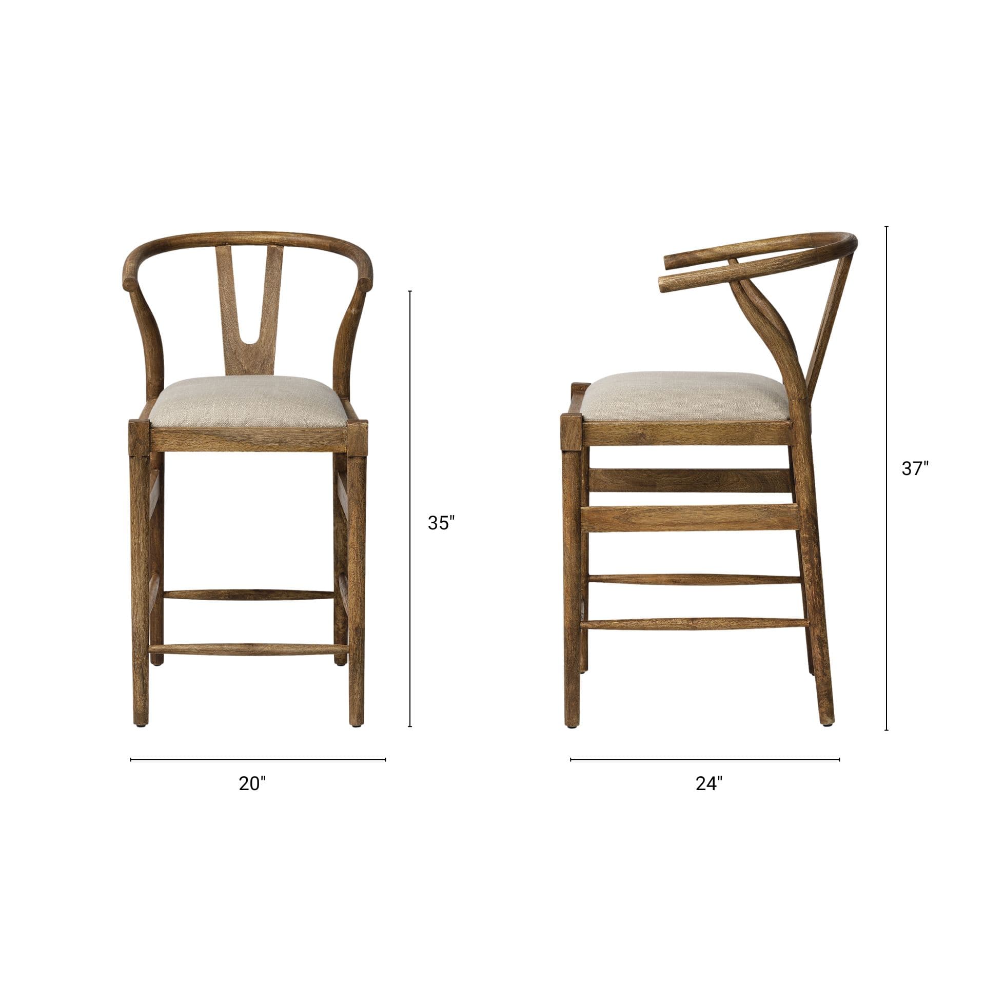 Trixie Backless 37in Seat Counter Stool | Cream Fabric w/ Brown Wood — product photograph