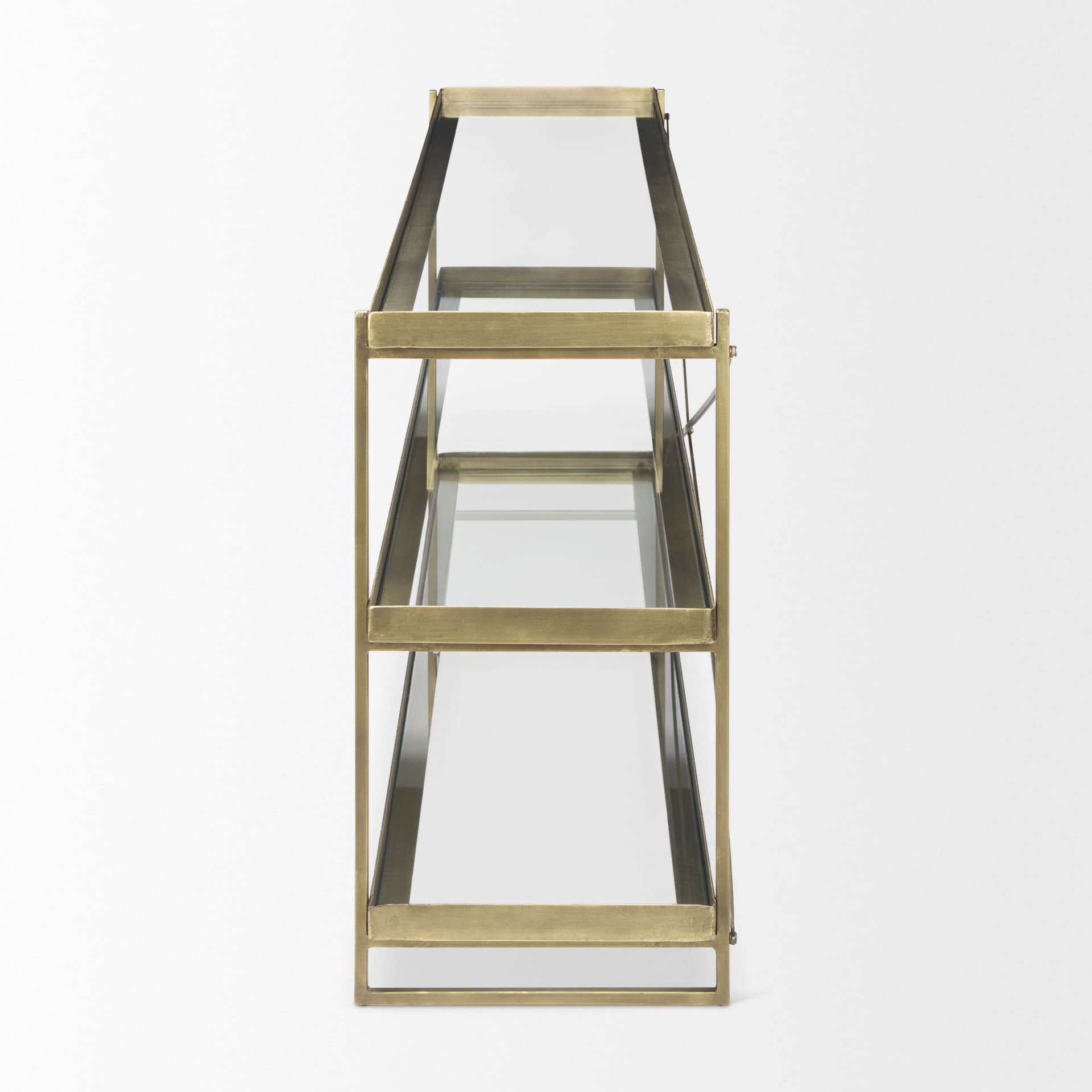 Trey 72.0L x 16.0W x 30.0H Gold Metal W/Glass Console Table — product photograph