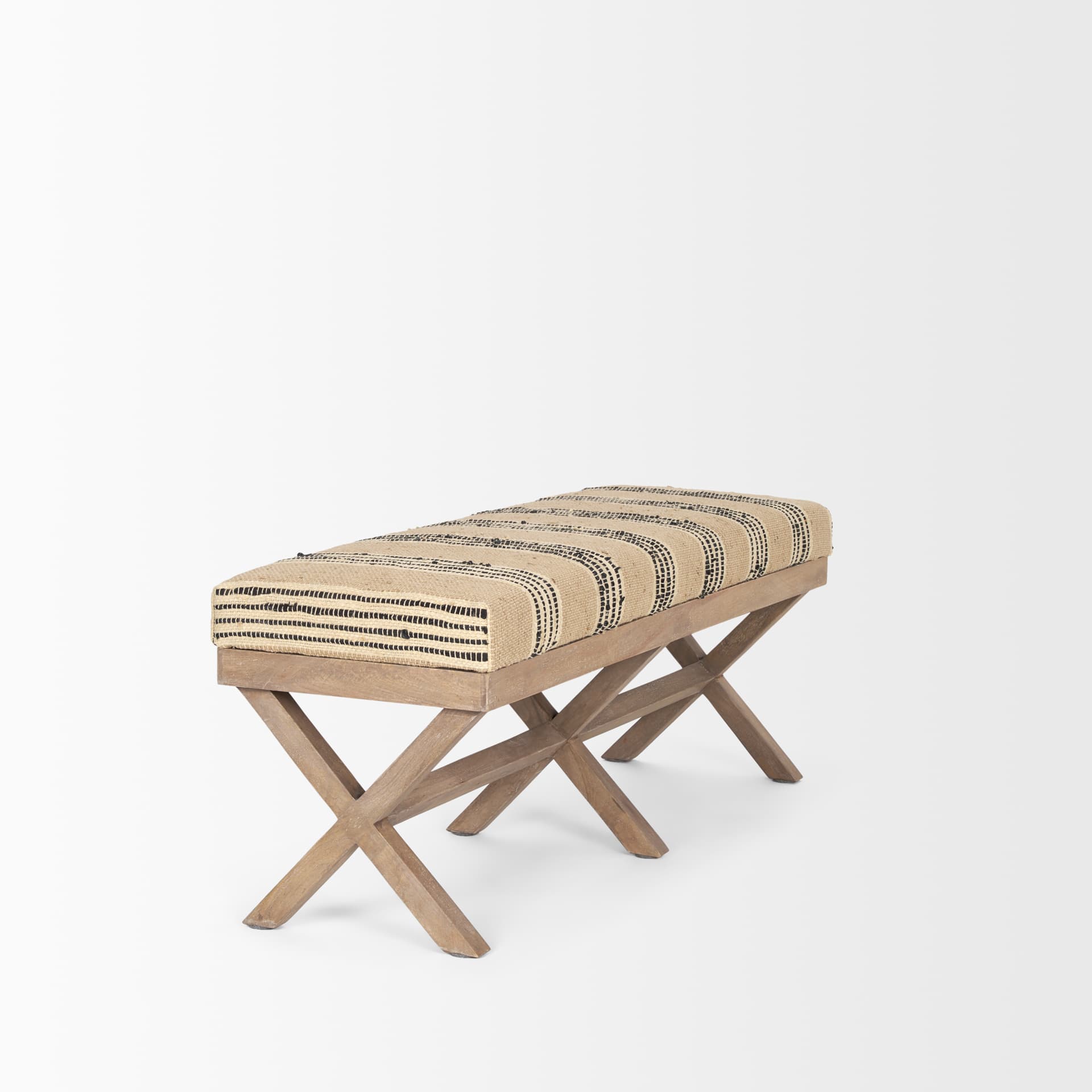 Solis 50L x 16W Brown Base Upholstered Beige/Black Stripe Seat Accent Bench — product photograph